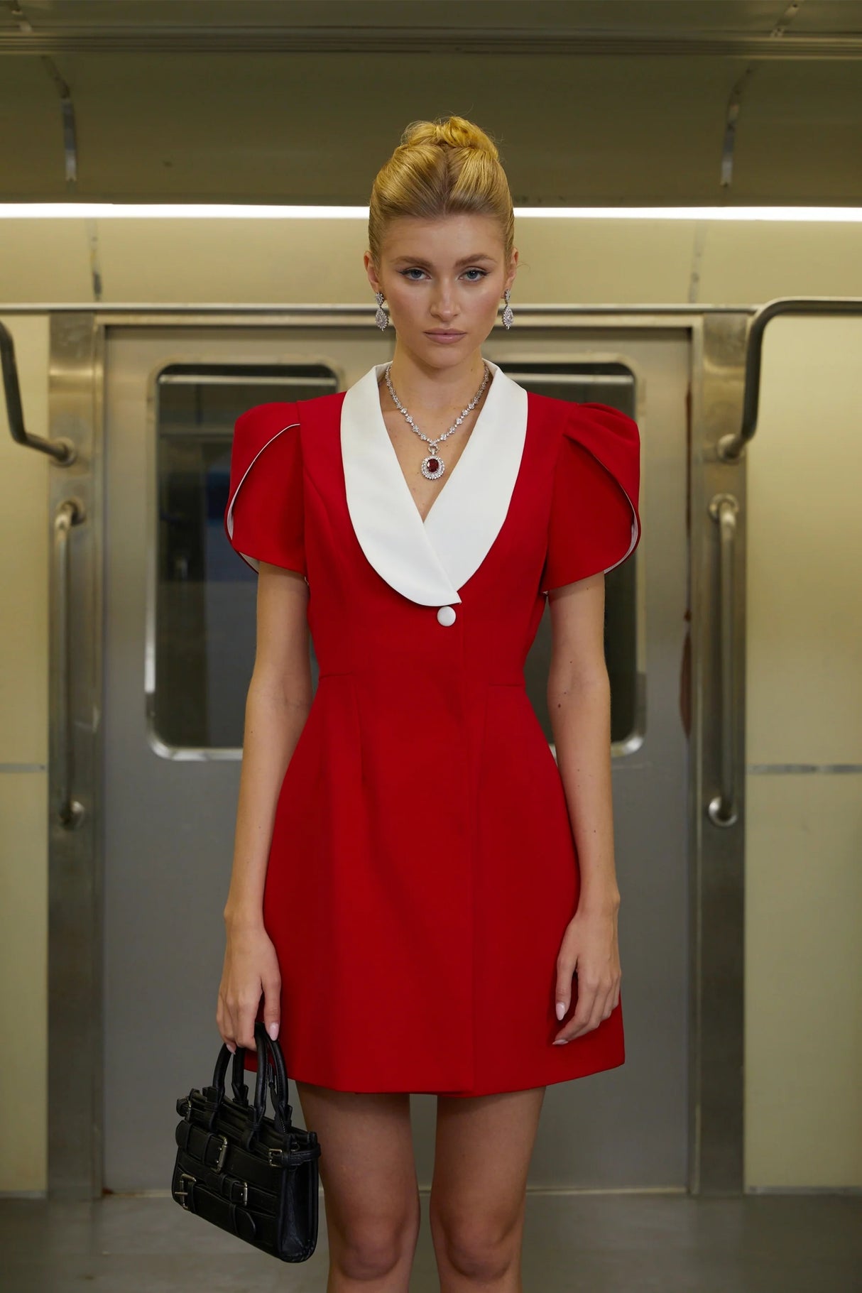 Acharya Red Shawl Lapel Mini Dress