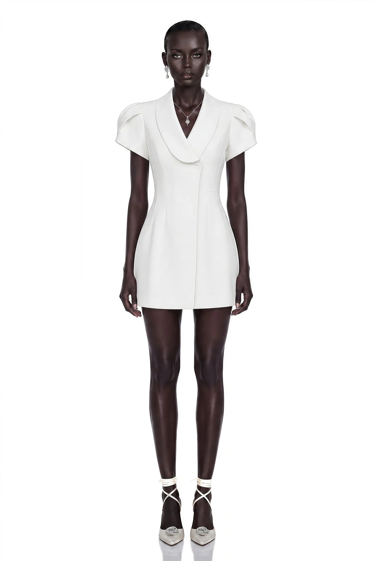 Acharya White Shawl Lapel Mini Dress