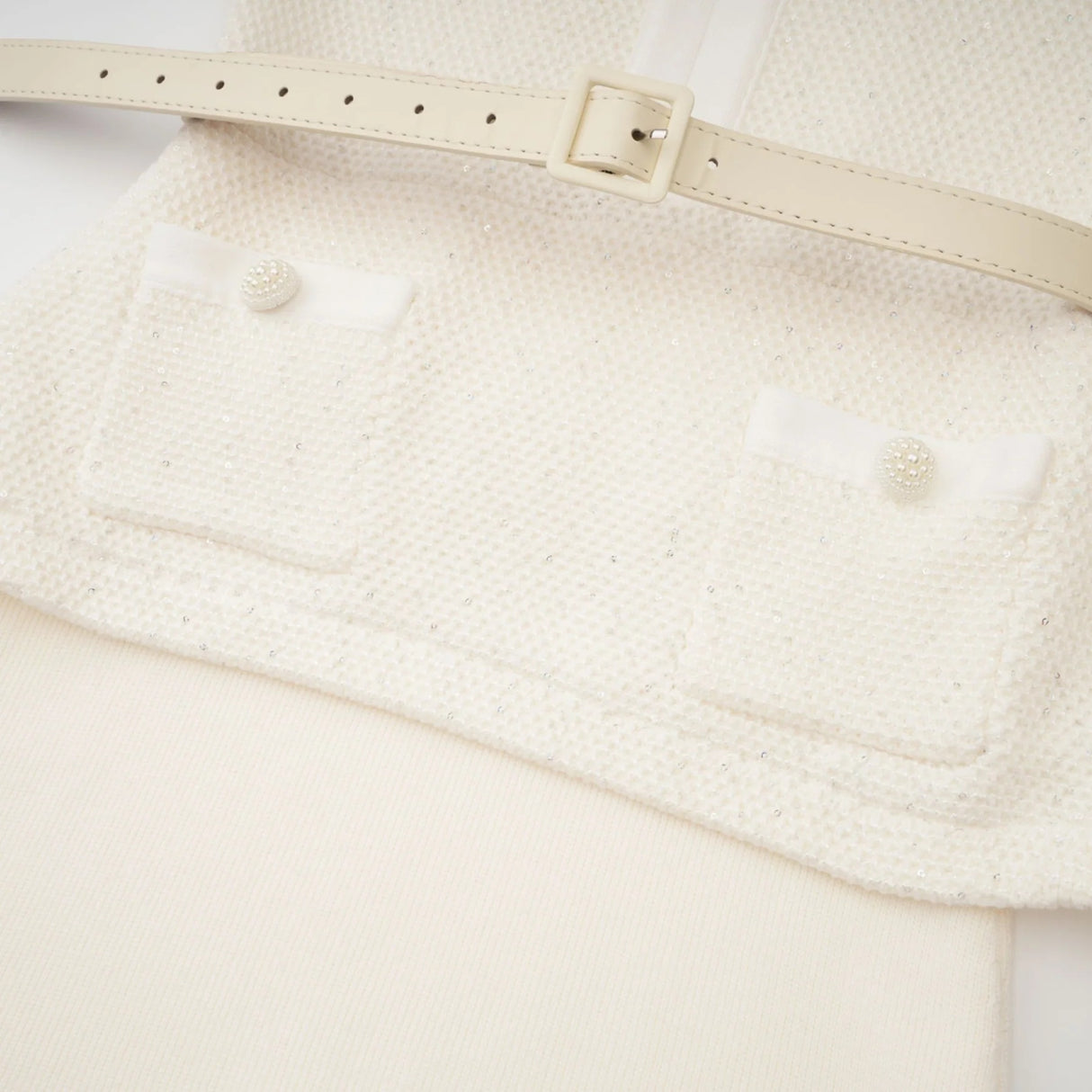 Adélade White Embellished Knit Midi Dress