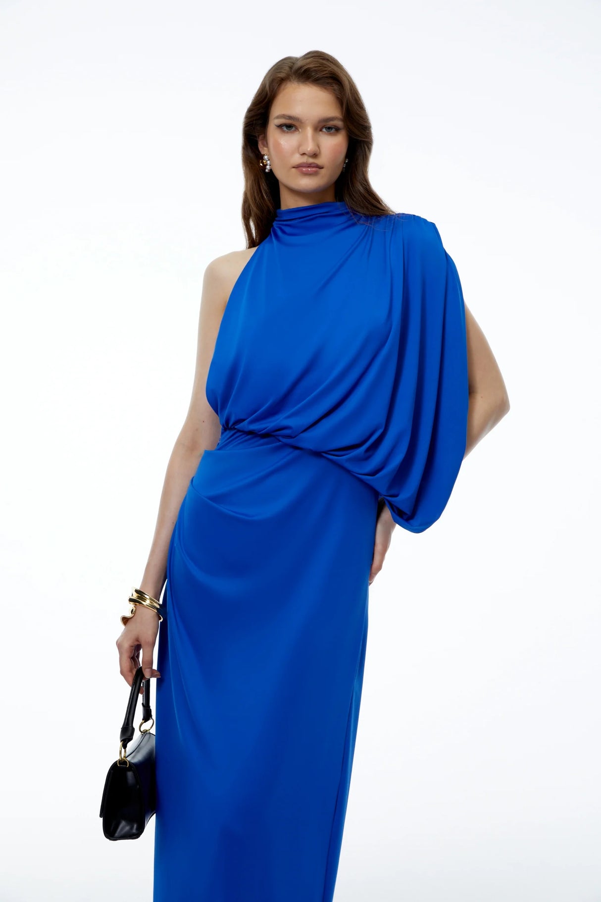 Adele Royal Blue One Shoulder Asymmetrical Maxi Dress