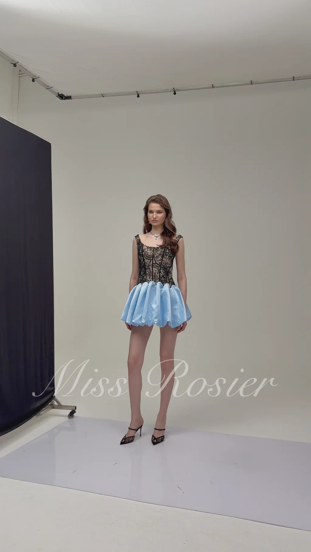 Adélia Blue Color Block Lace Panel Mini Dress