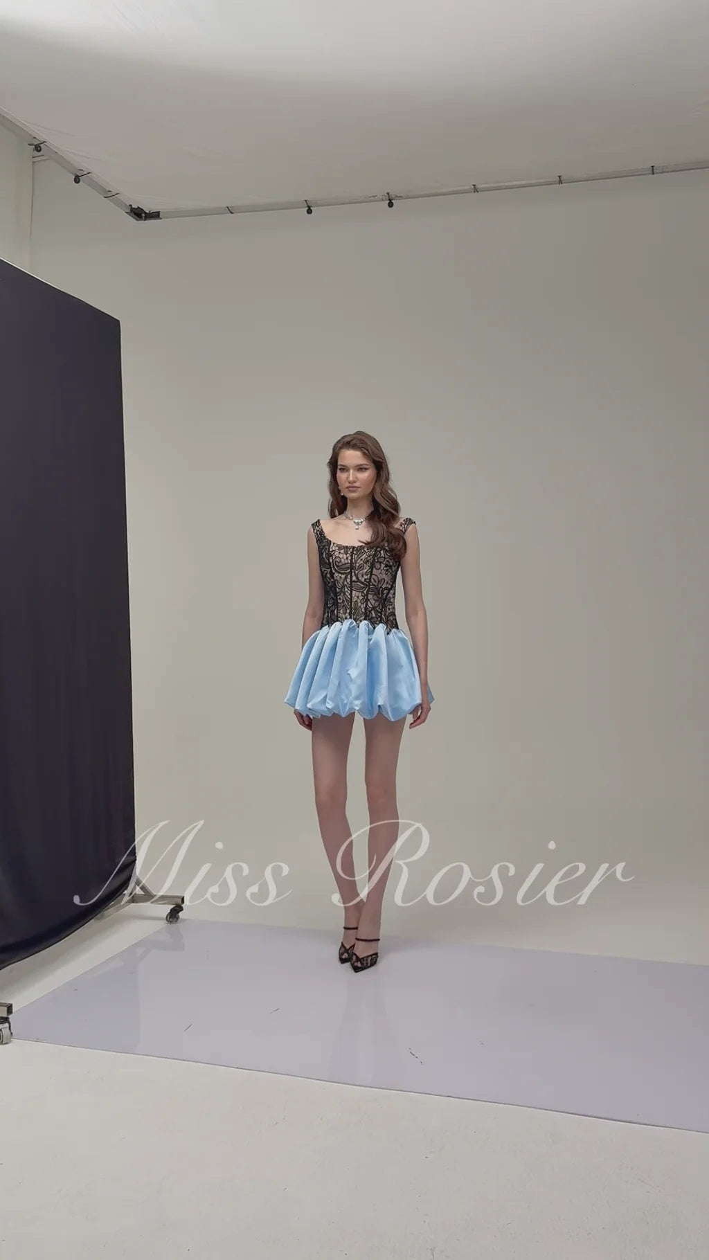 Adélia Blue Color Block Lace Panel Mini Dress
