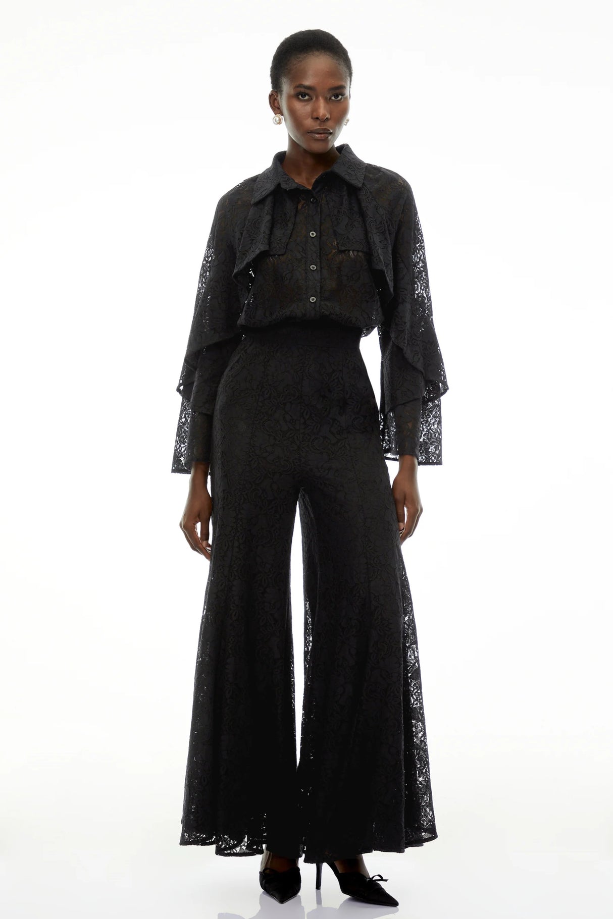 Adriana Black Long Sleeve Lace Blouse Trousers Set