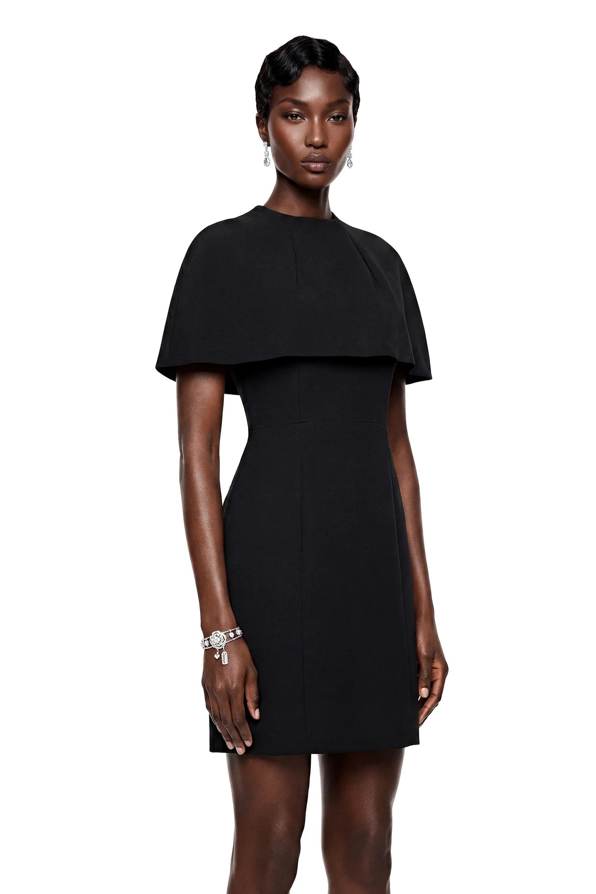 Aisha Black Structured Cape Mini Dress Set