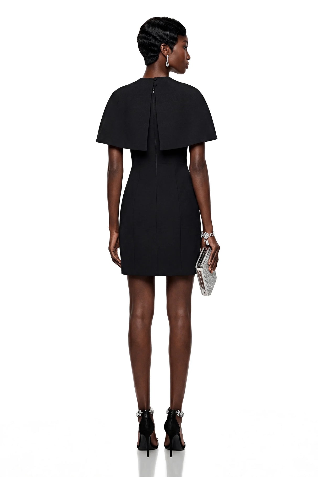 Aisha Black Structured Cape Mini Dress Set
