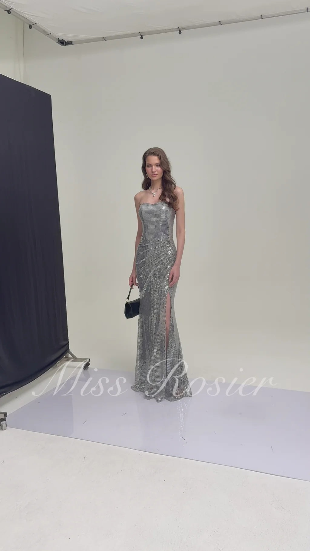 Amaia Silver Off Shoulder Ruched Maxi Dress with Slit