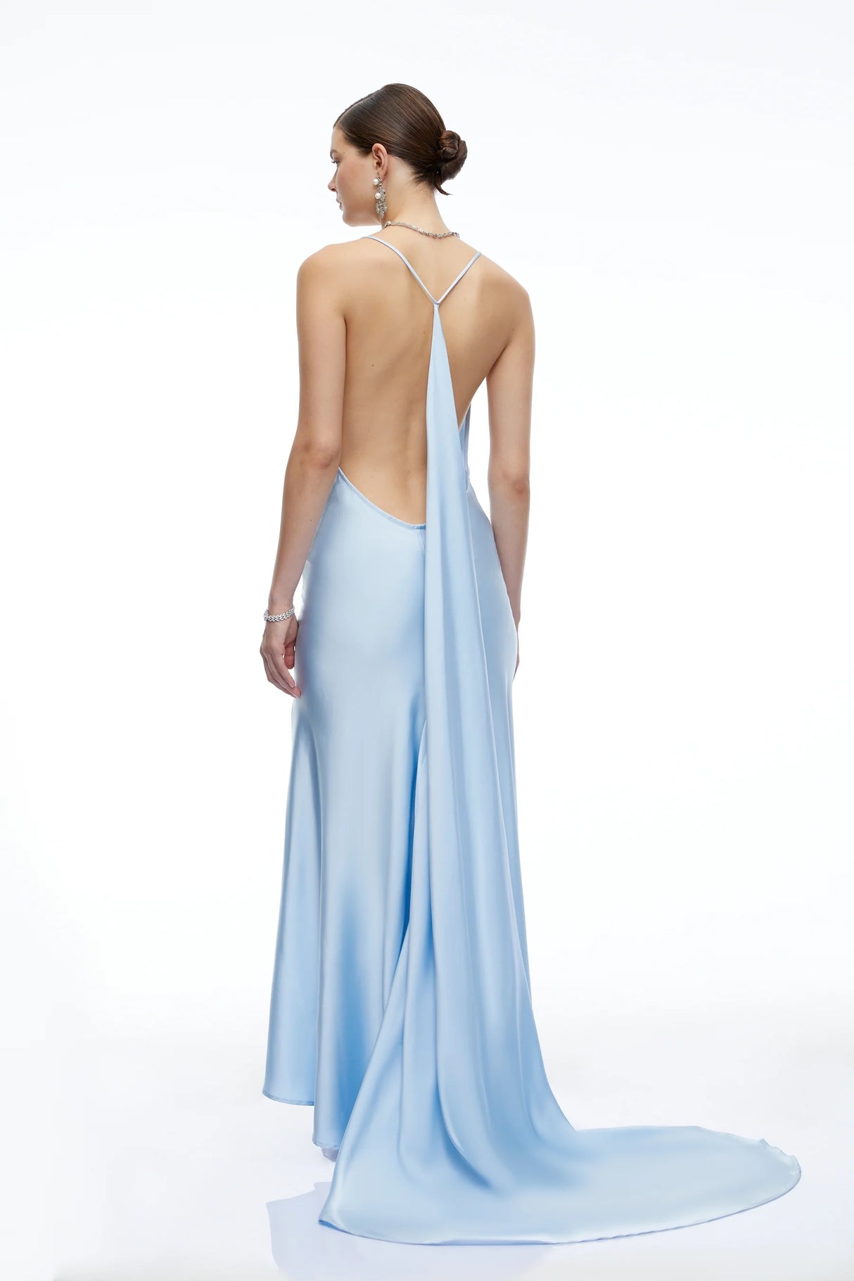 Amara Blue Satin Cowl Neck Maxi Dress