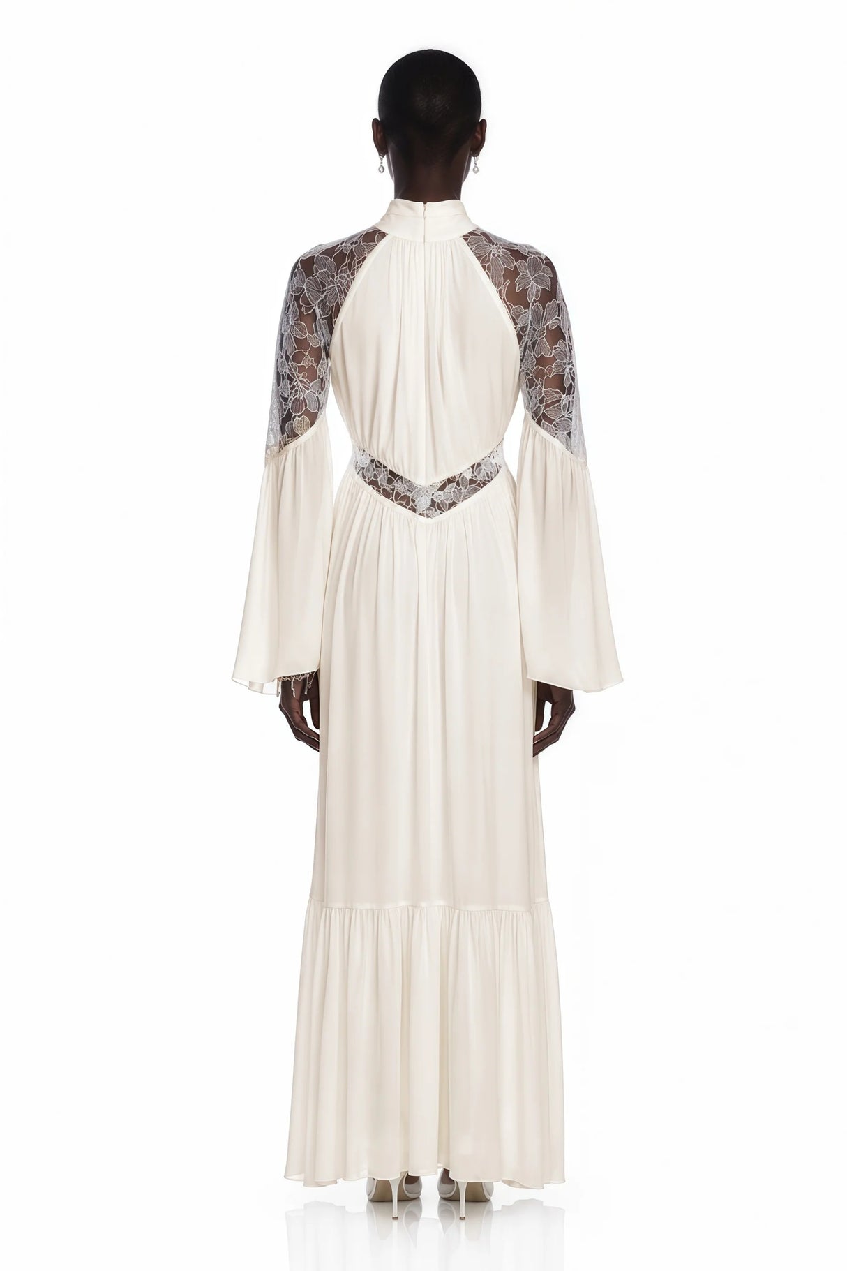 Amara White Pleated Maxi Dress with Flared Sleeves