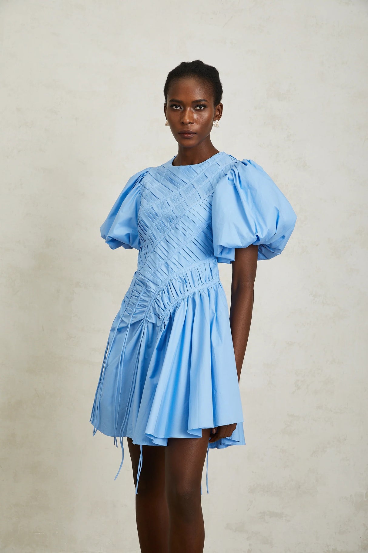 Amaryllis Blue Ruched Drawstring Hem Mini Dress