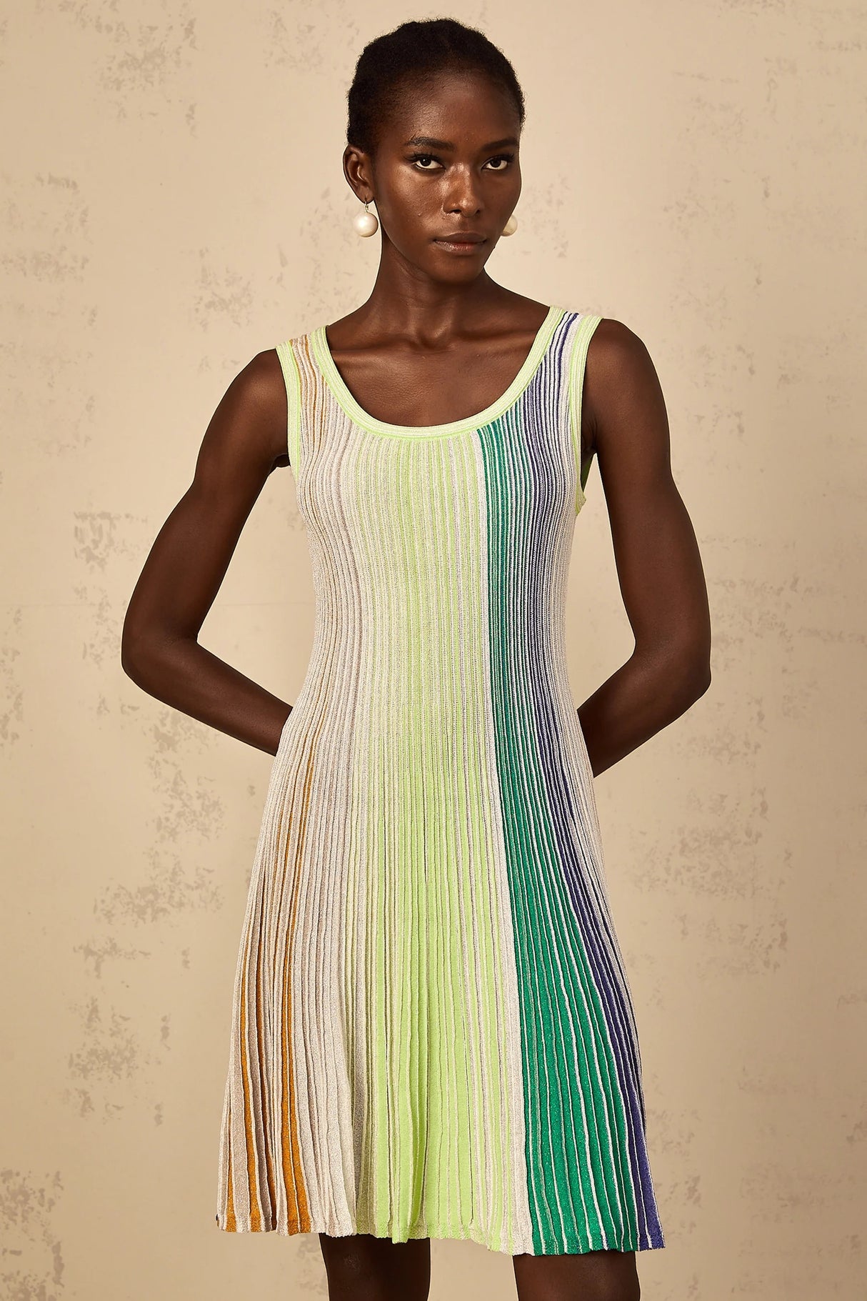 Amaryllis Green Sequin Striped Knit Mini Dress