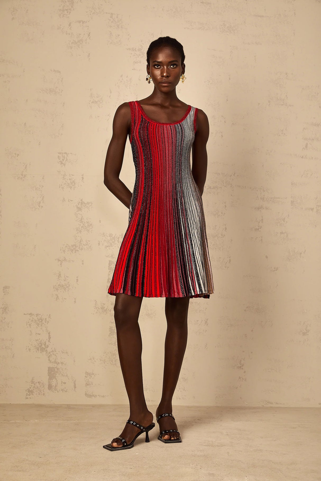 Amaryllis Red Sequin Striped Knit Mini Dress
