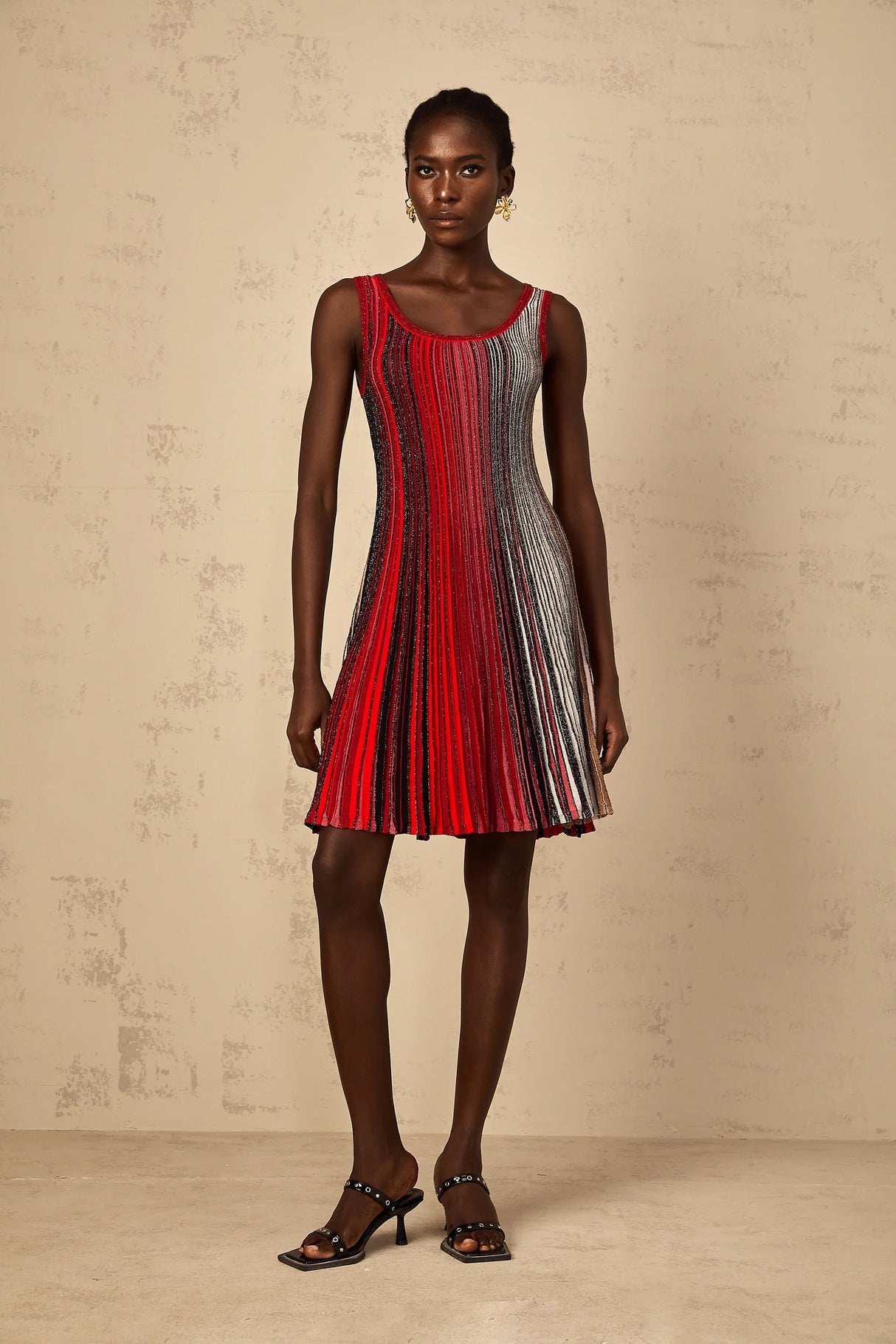 Amaryllis Red Sequin Striped Knit Mini Dress