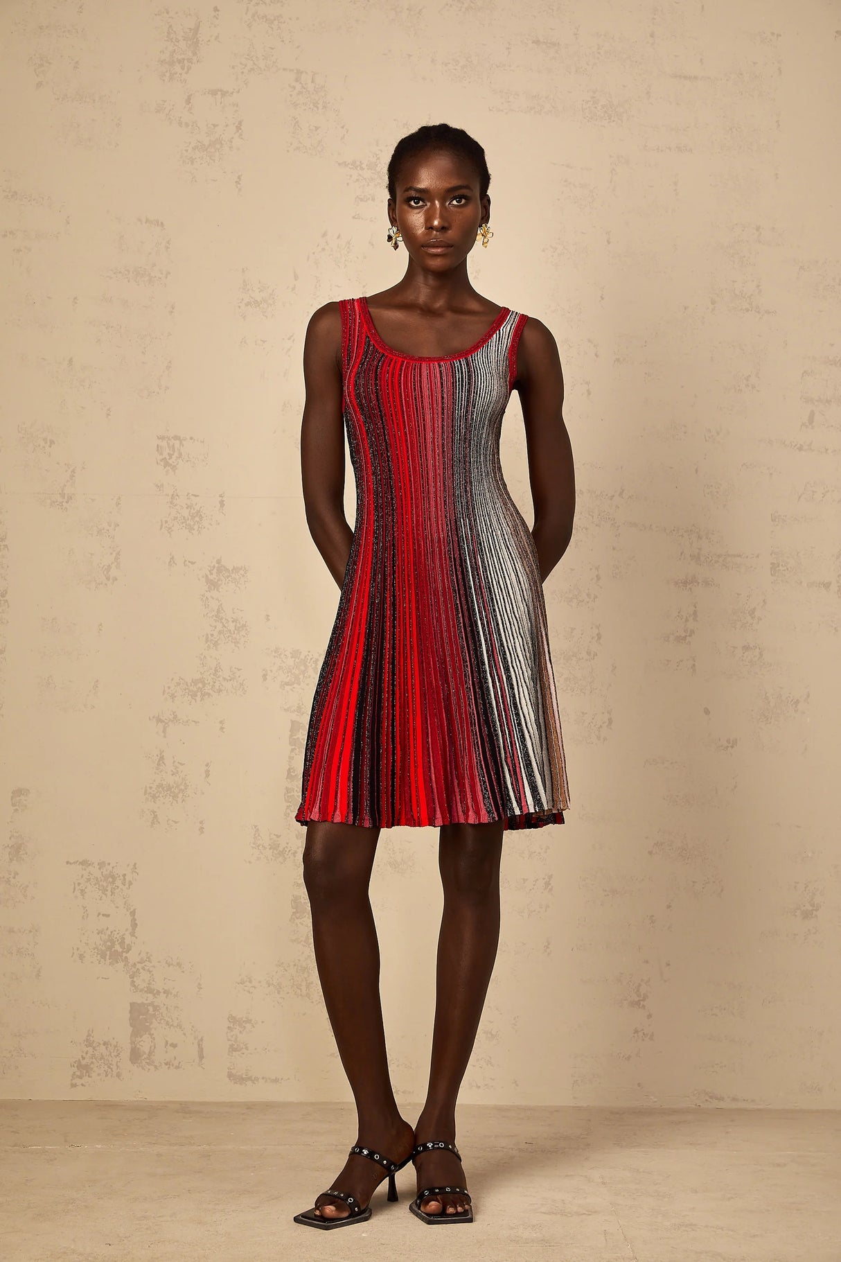 Amaryllis Red Sequin Striped Knit Mini Dress