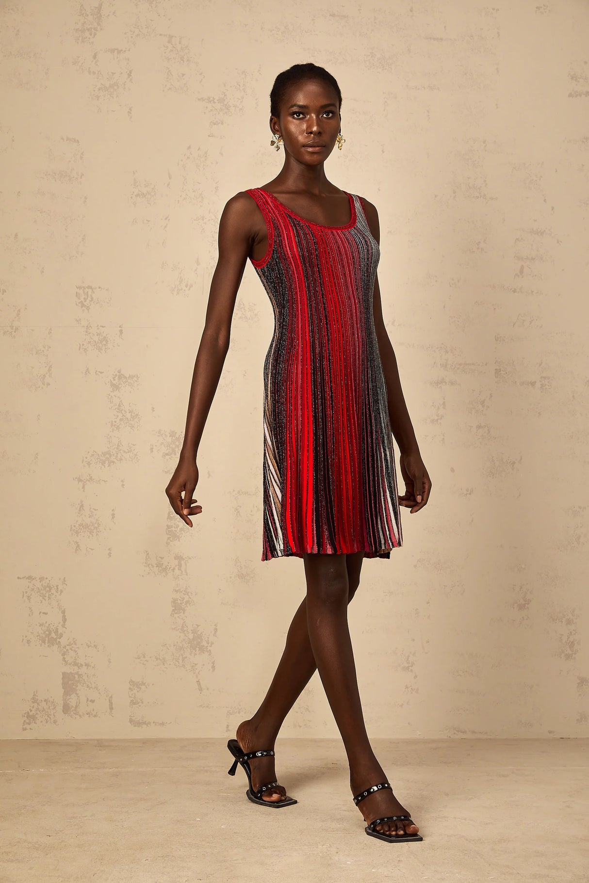 Amaryllis Red Sequin Striped Knit Mini Dress