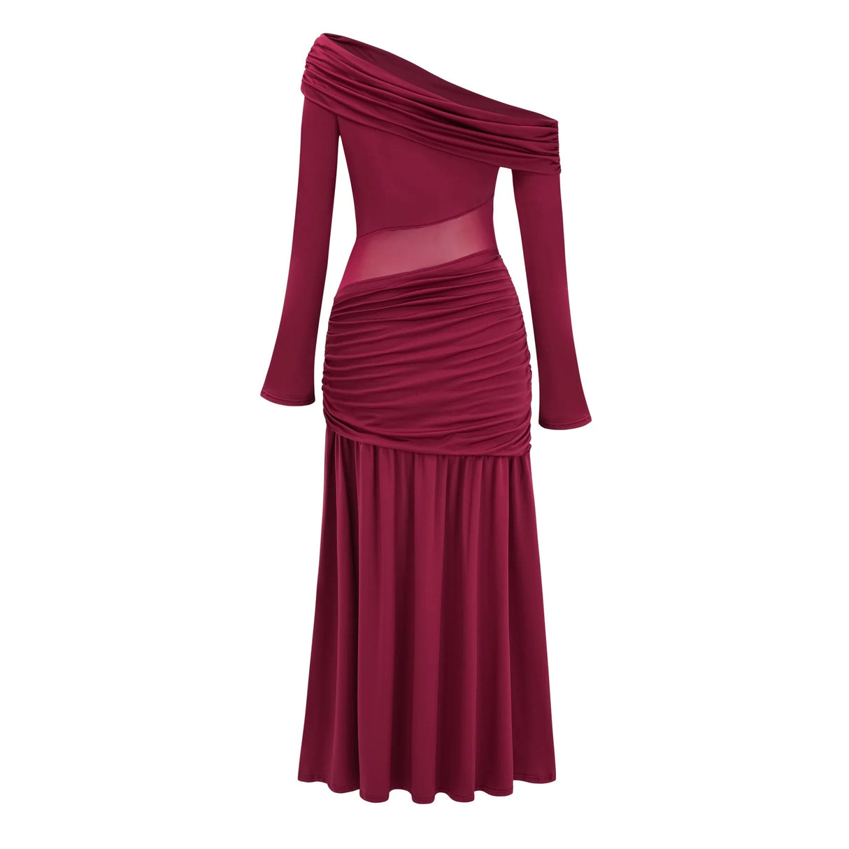 Anastasia Burgundy One Shoulder Gathered Maxi Dress