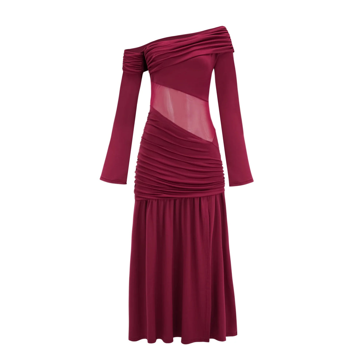 Anastasia Burgundy One Shoulder Gathered Maxi Dress