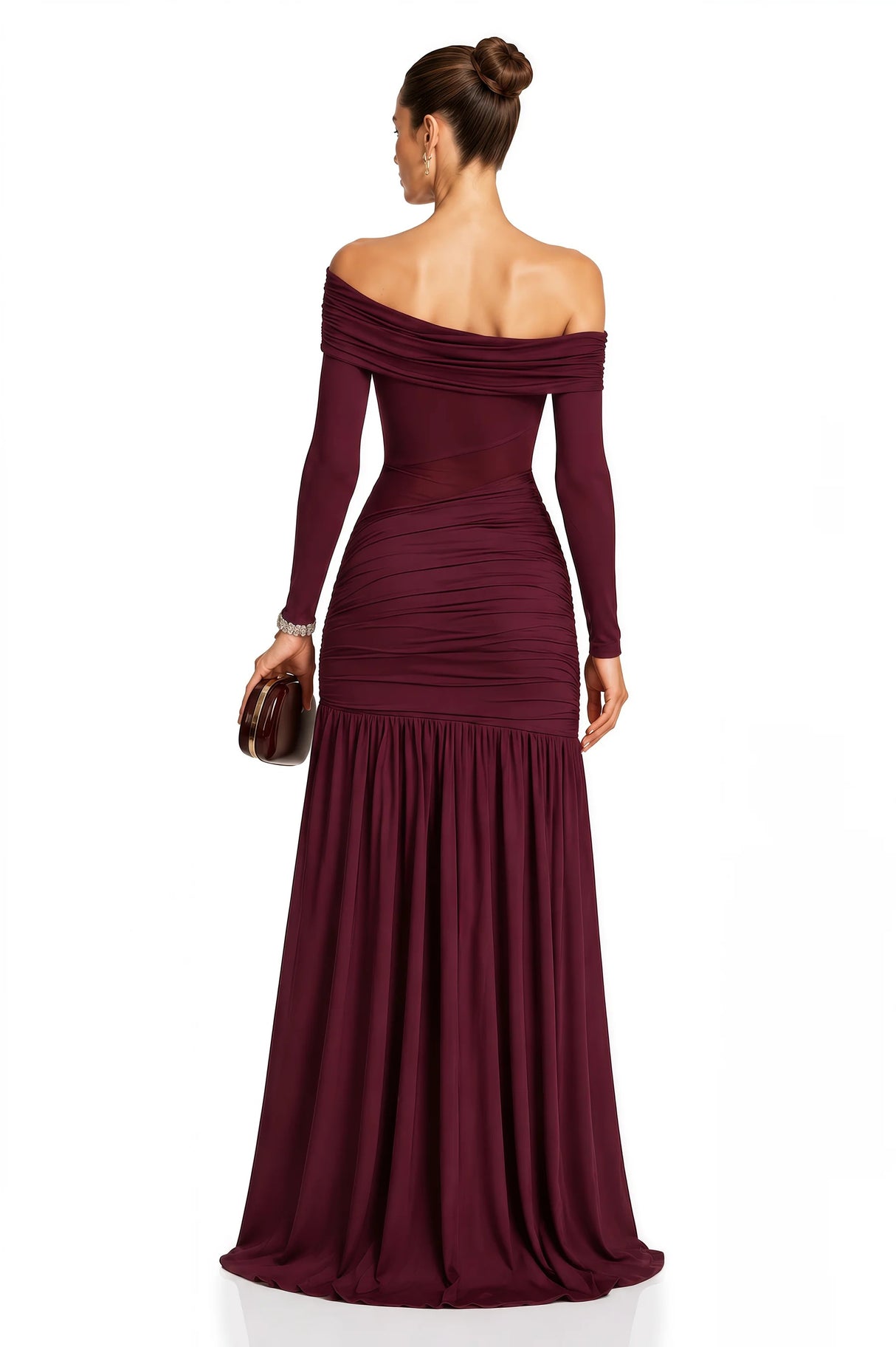 Anastasia Burgundy One Shoulder Gathered Maxi Dress