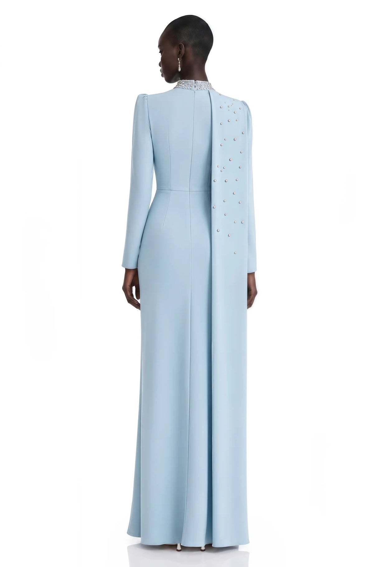 Andreea Blue Cape Maxi Dress with Embellishment