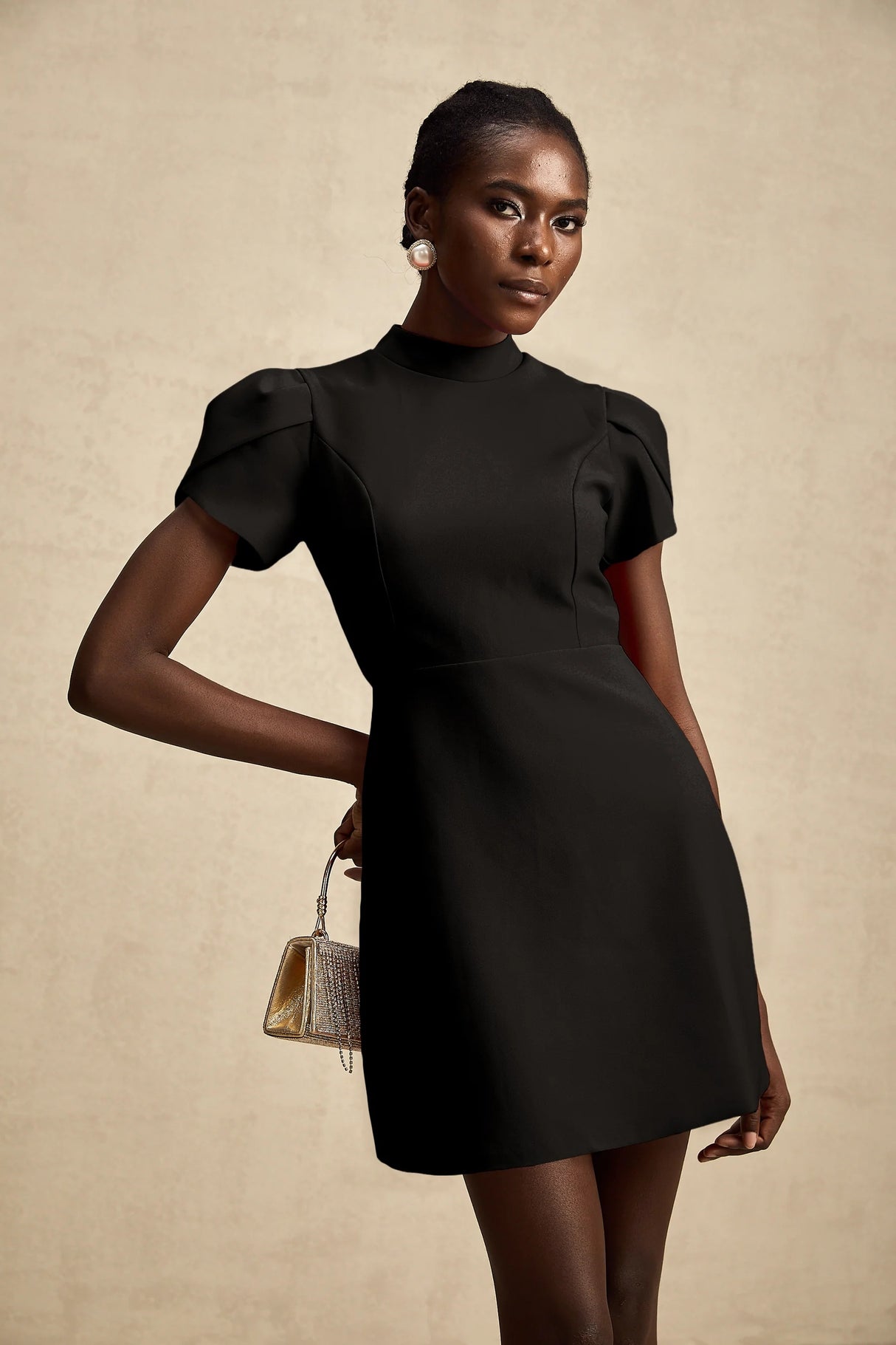 Anna Black PetalSleeve CutOut Bow Mini Dress