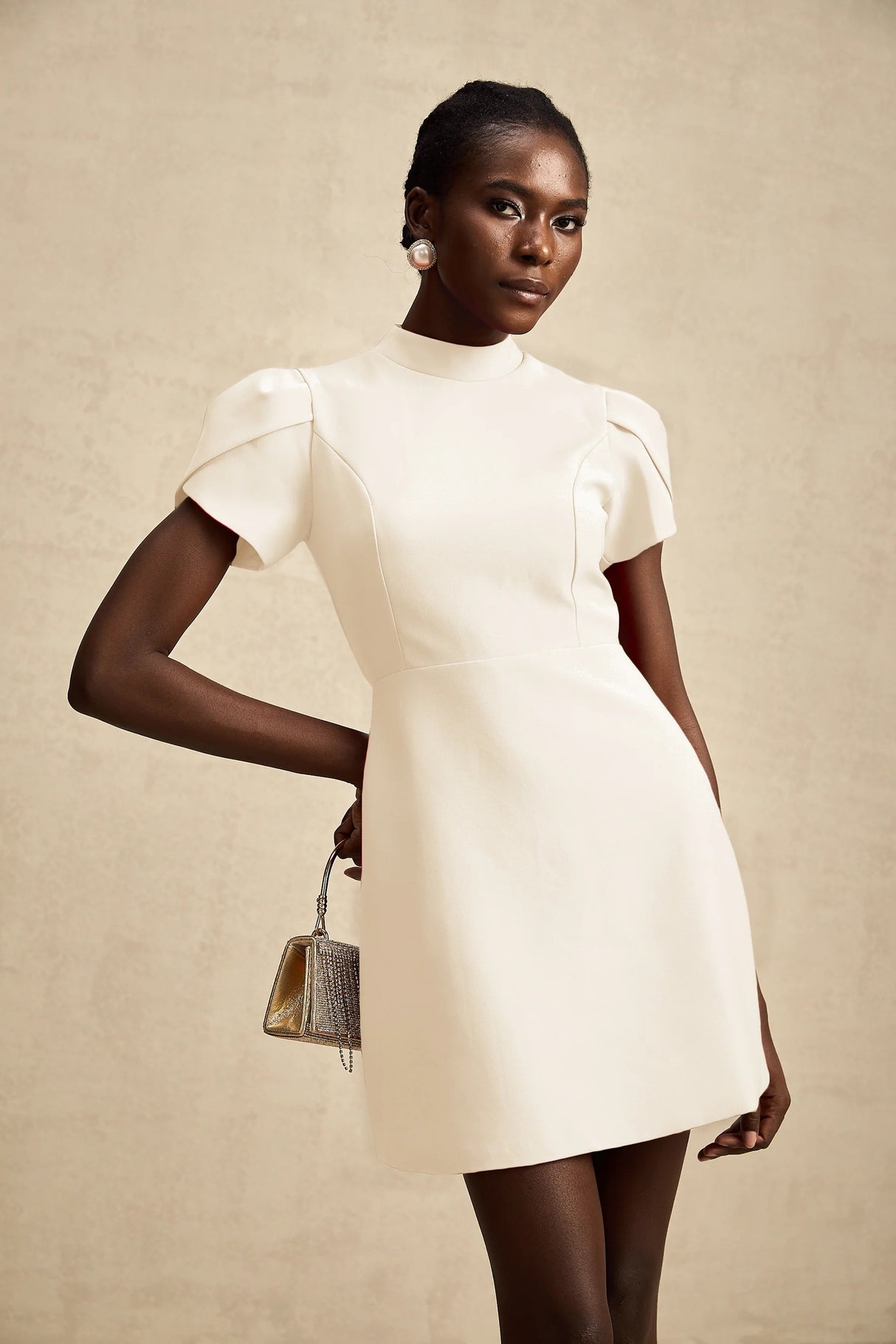 Anna White Petal Sleeve Cut Out Bow Mini Dress