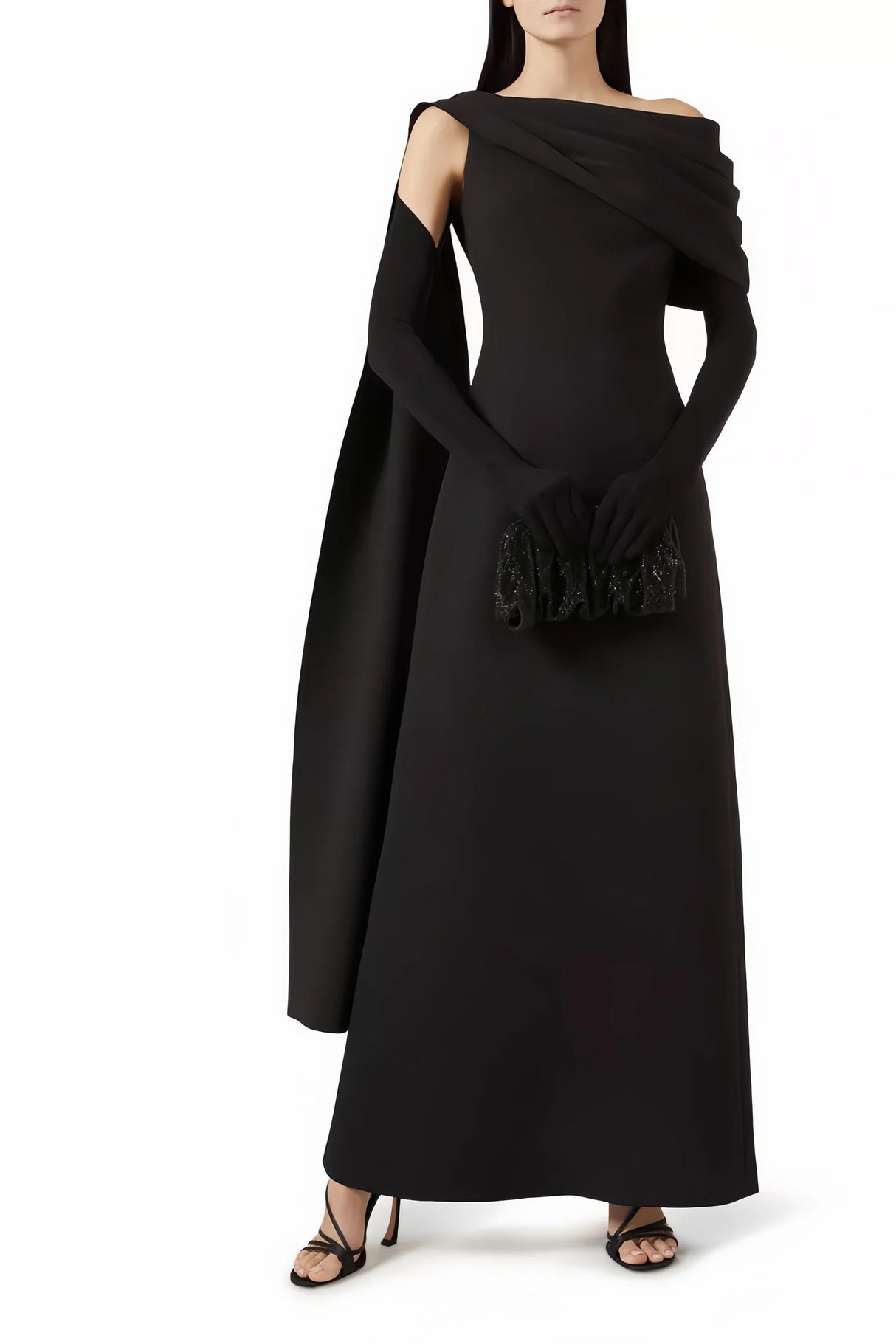 Annabelle Black CapeDesign Ribbon Maxi Dress Without Gloves