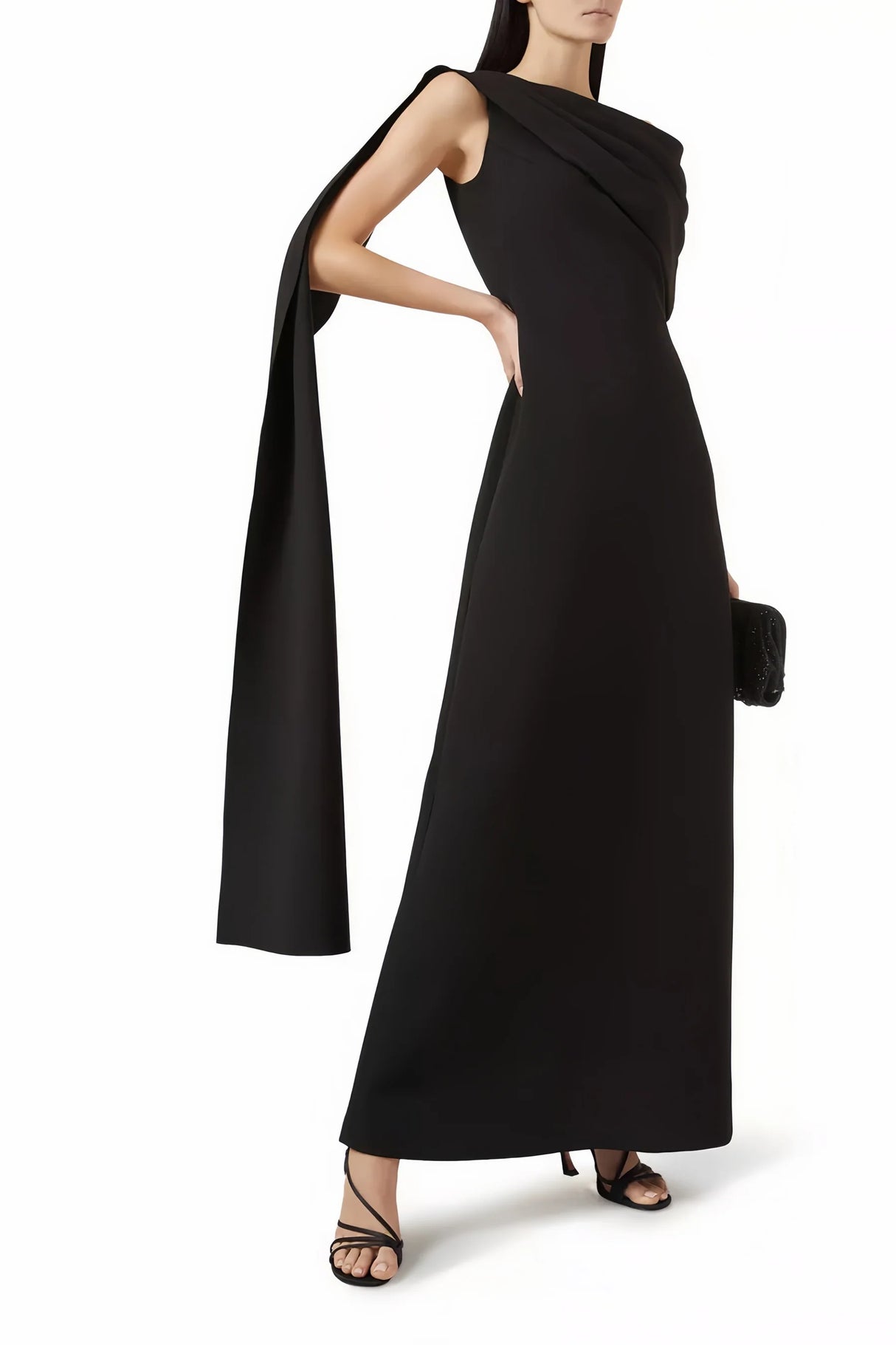 Annabelle Black CapeDesign Ribbon Maxi Dress Without Gloves