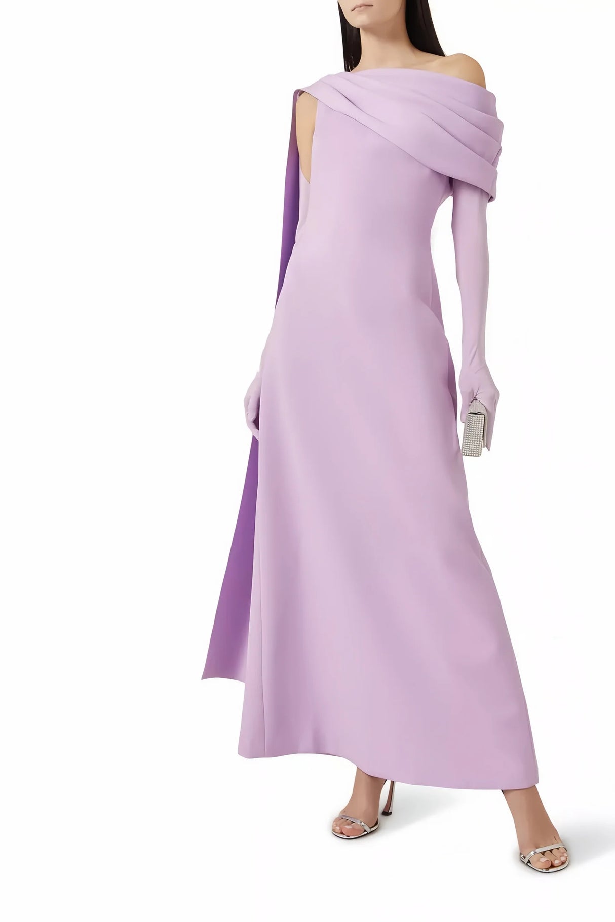 Annabelle Purple CapeDesign Ribbon Maxi Dress Without Gloves