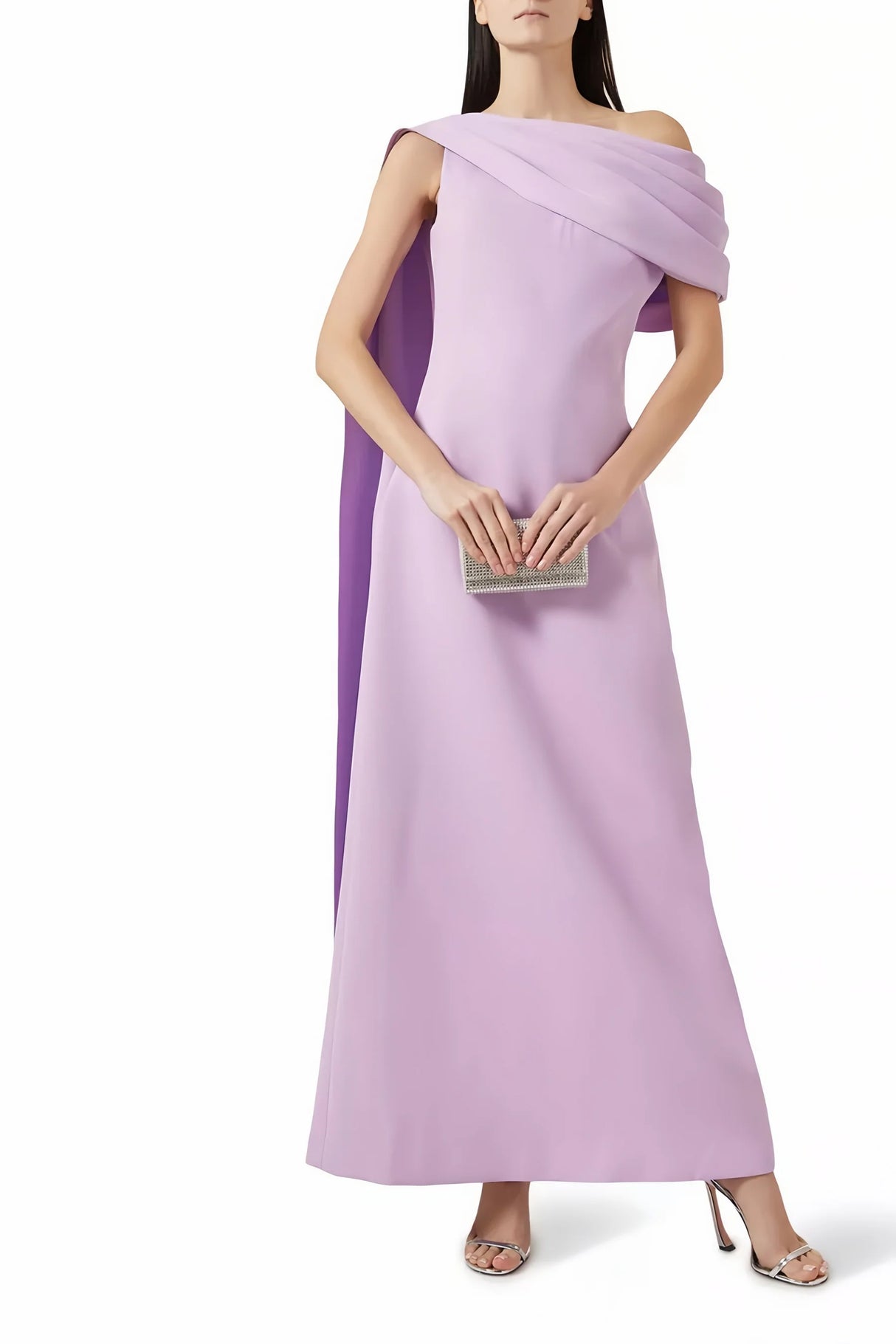 Annabelle Purple CapeDesign Ribbon Maxi Dress Without Gloves