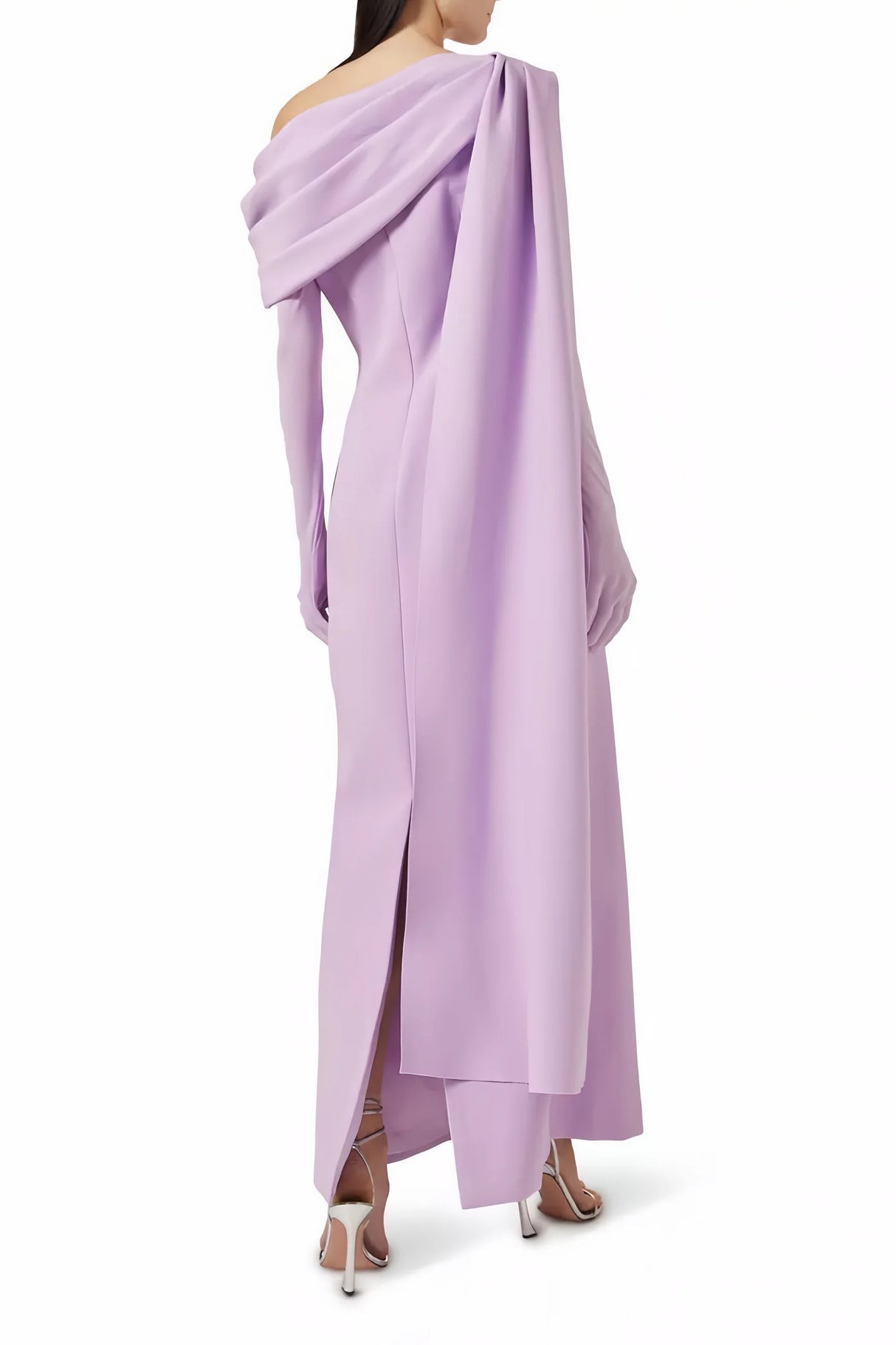 Annabelle Purple CapeDesign Ribbon Maxi Dress Without Gloves