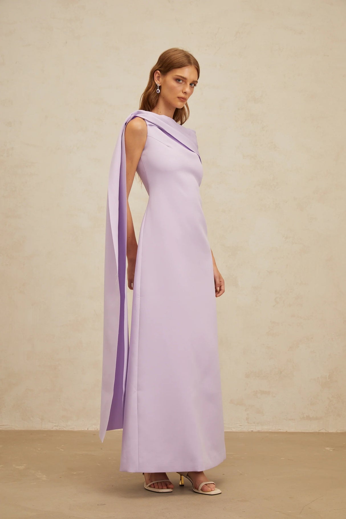 Annabelle Purple CapeDesign Ribbon Maxi Dress