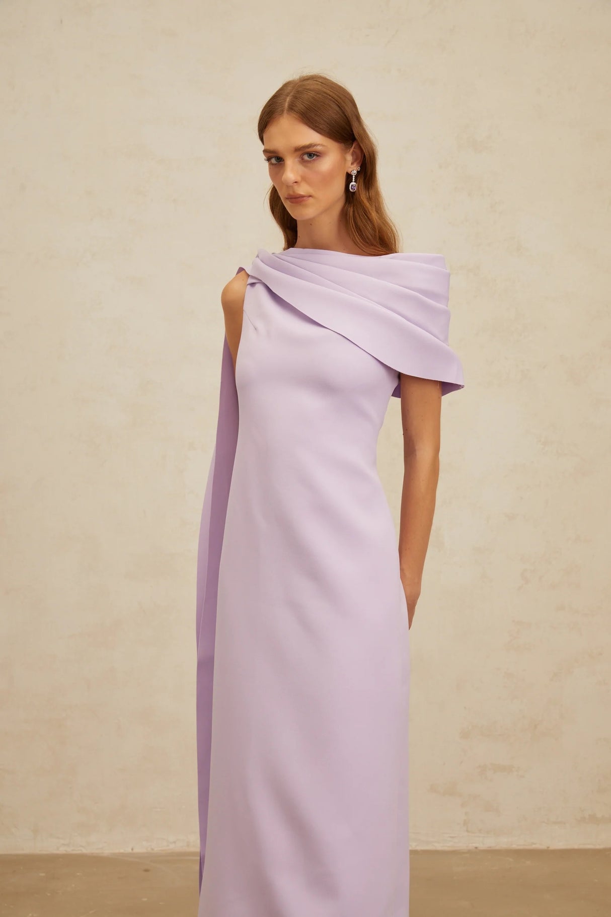 Annabelle Purple CapeDesign Ribbon Maxi Dress