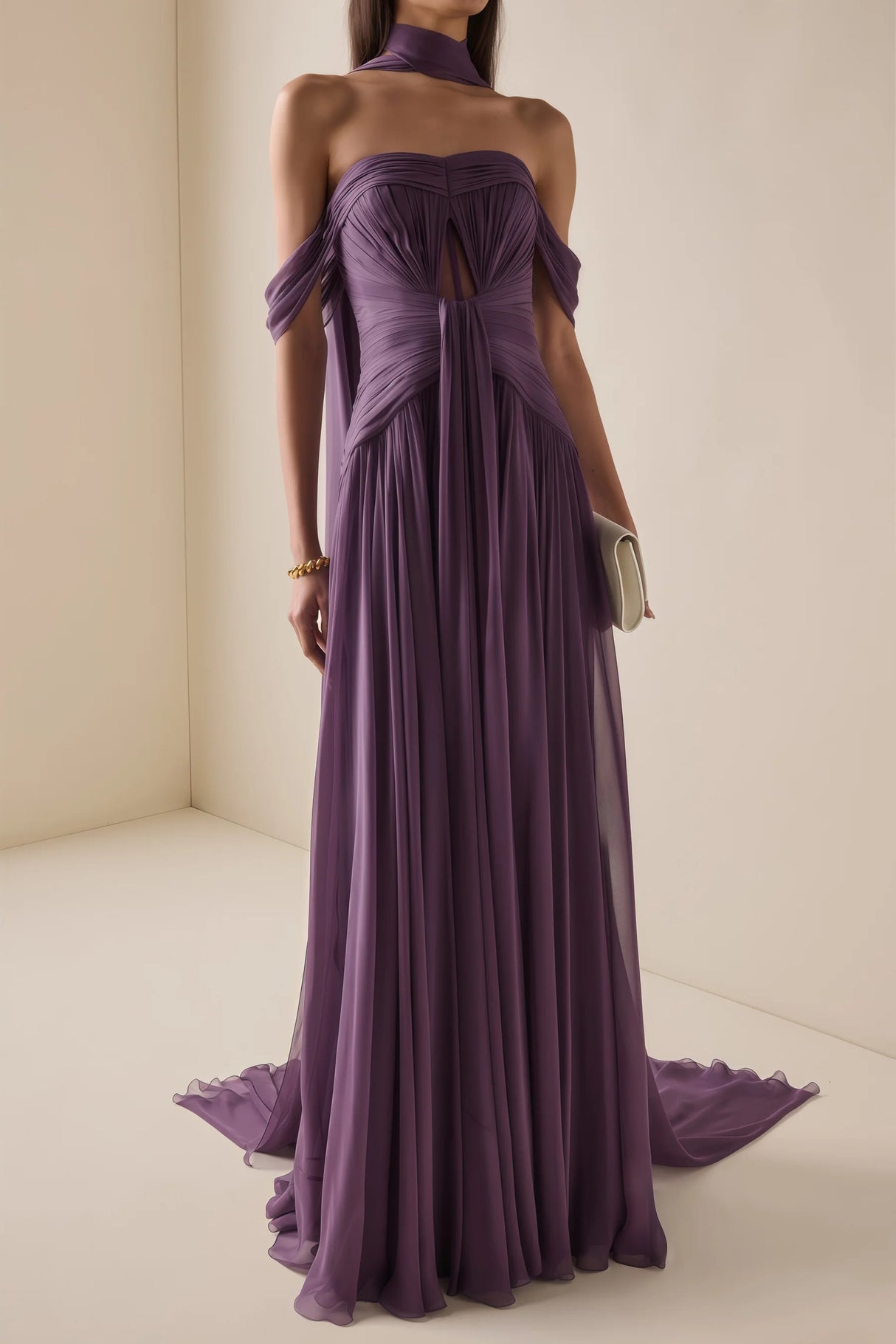 Annabelle Purple Off Shoulder Ruched Maxi Dress with Twist Front