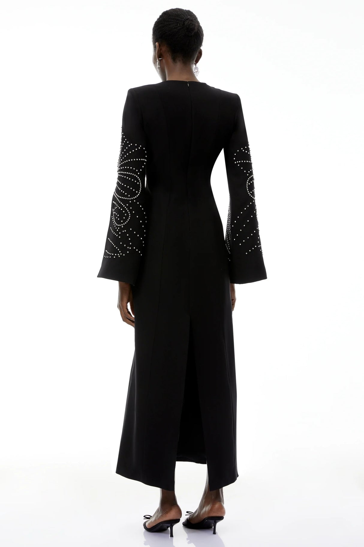 Arabella Black Slit Sleeve Maxi Dress with Embellishment