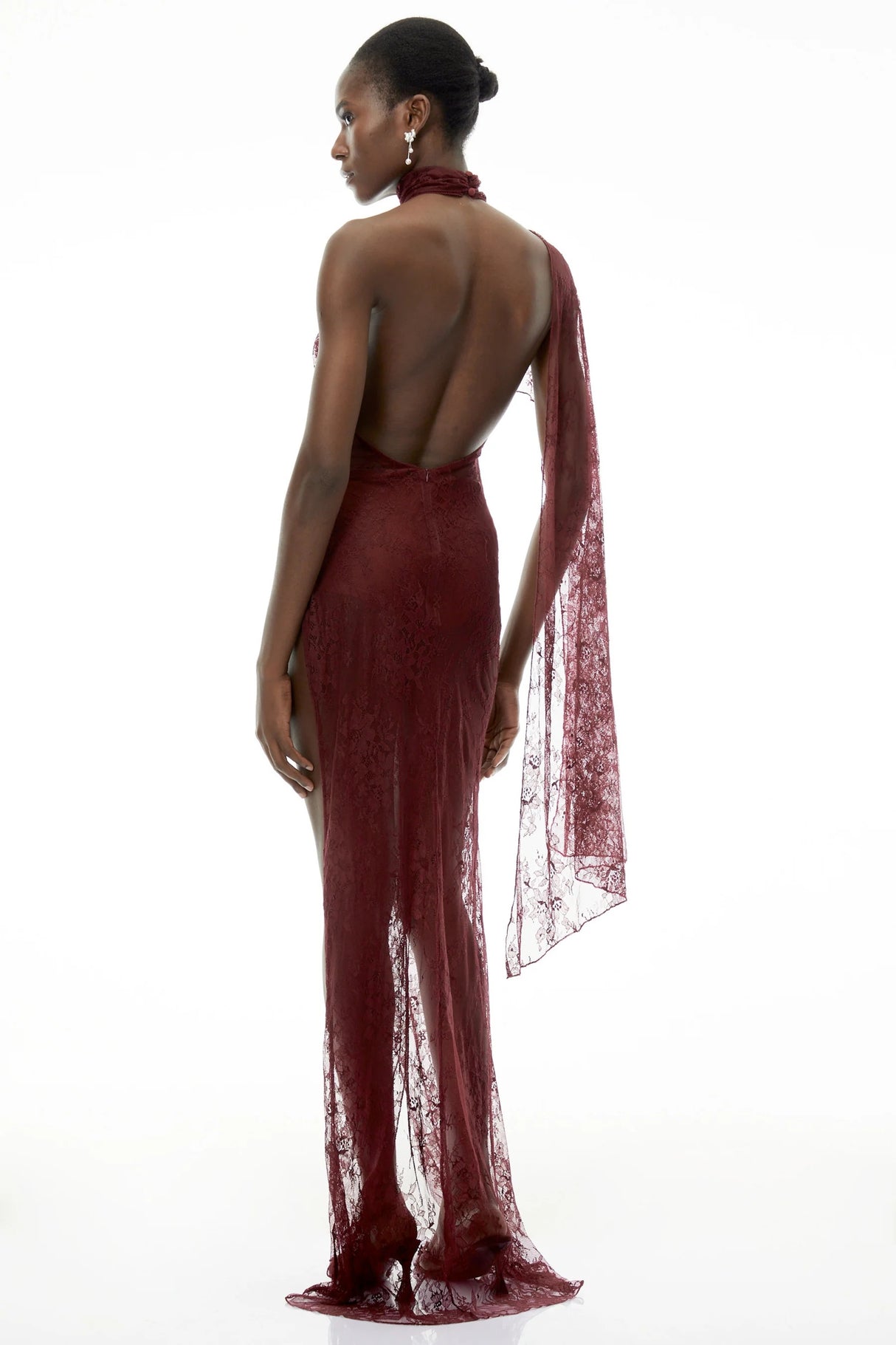 Arabella Burgundy High Neck Lace Maxi Dress