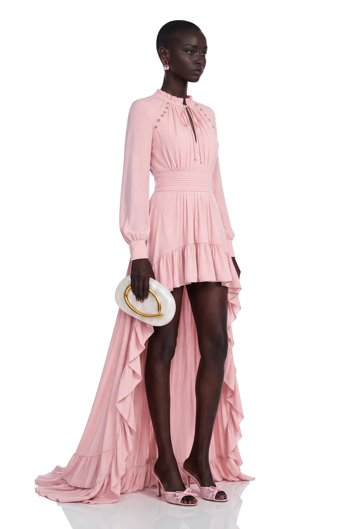 Arabella Pink Ruffled Asymmetrical Maxi Dress
