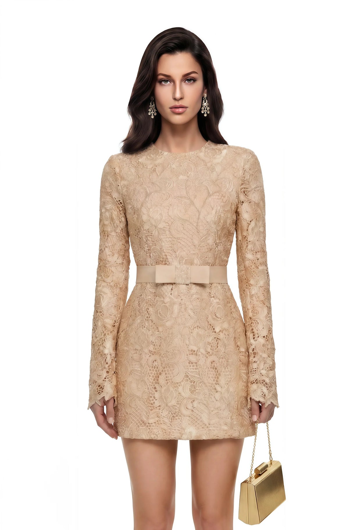 Aria Gold CutOut Floral Lace Mini Dress