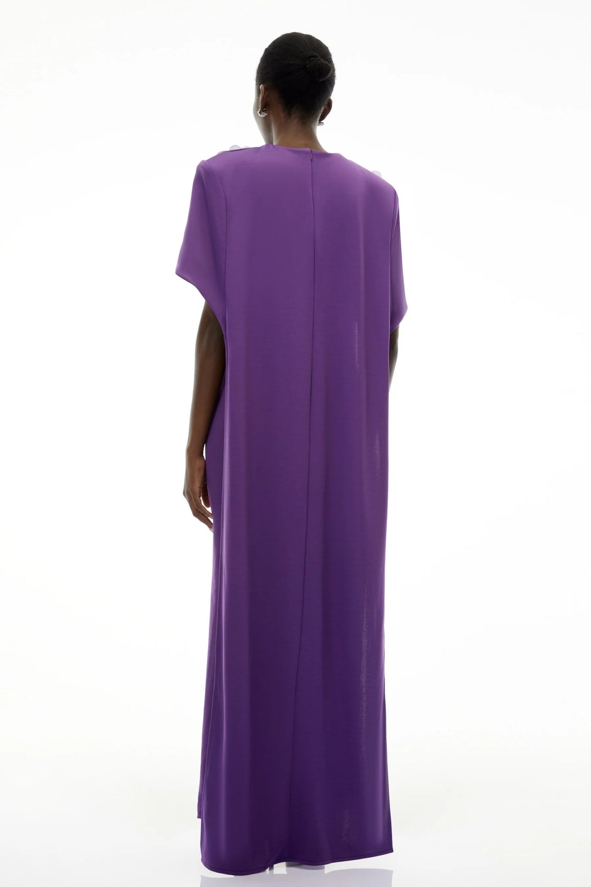 Aria Purple Cinched Maxi Dress with Cape and 3D Florals