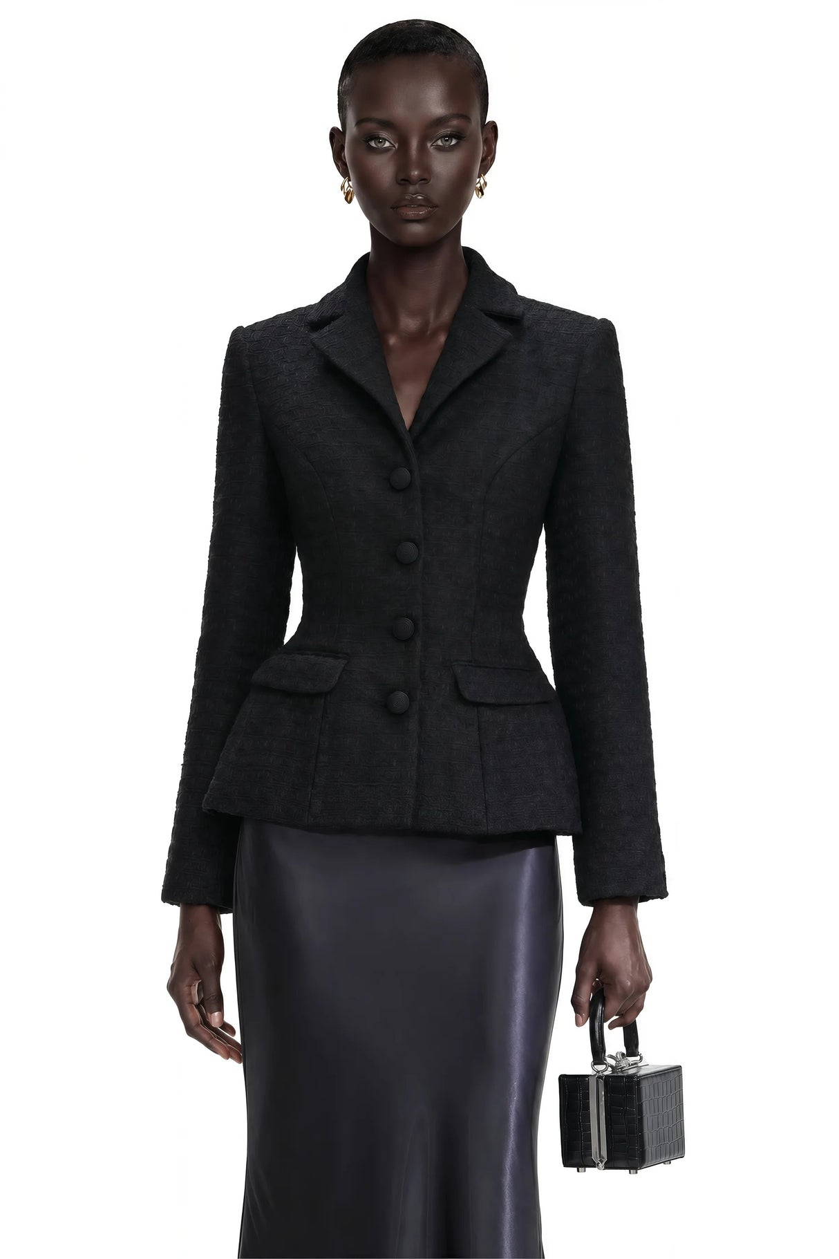 Ariadna Black Tweed Jacket Satin Skirt Set
