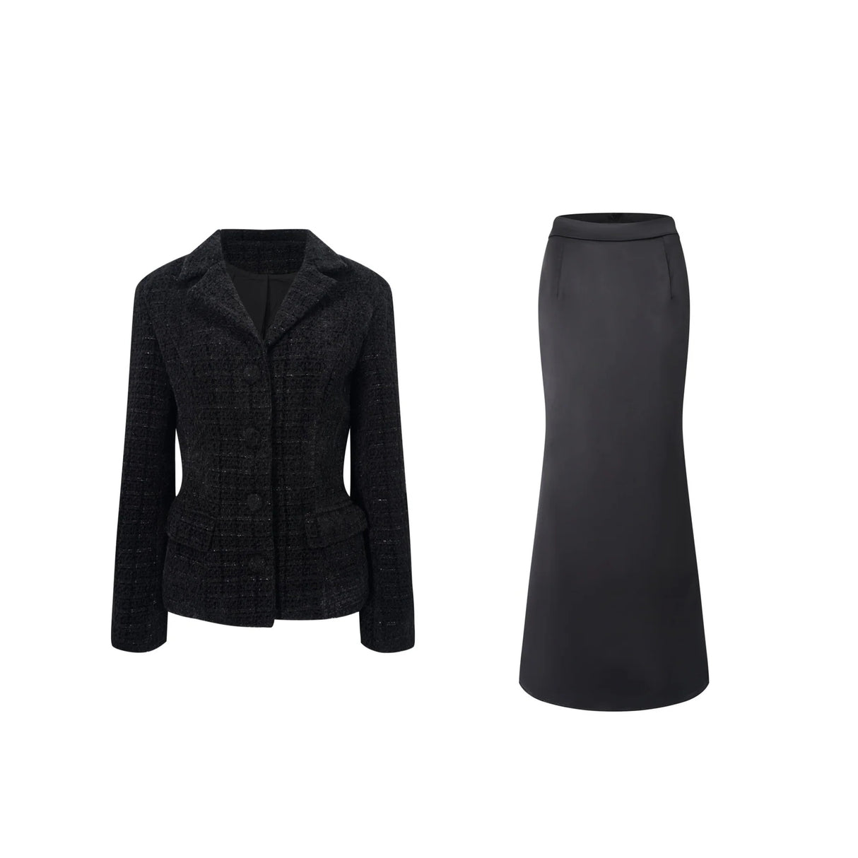 Ariadna Black Tweed Jacket Satin Skirt Set