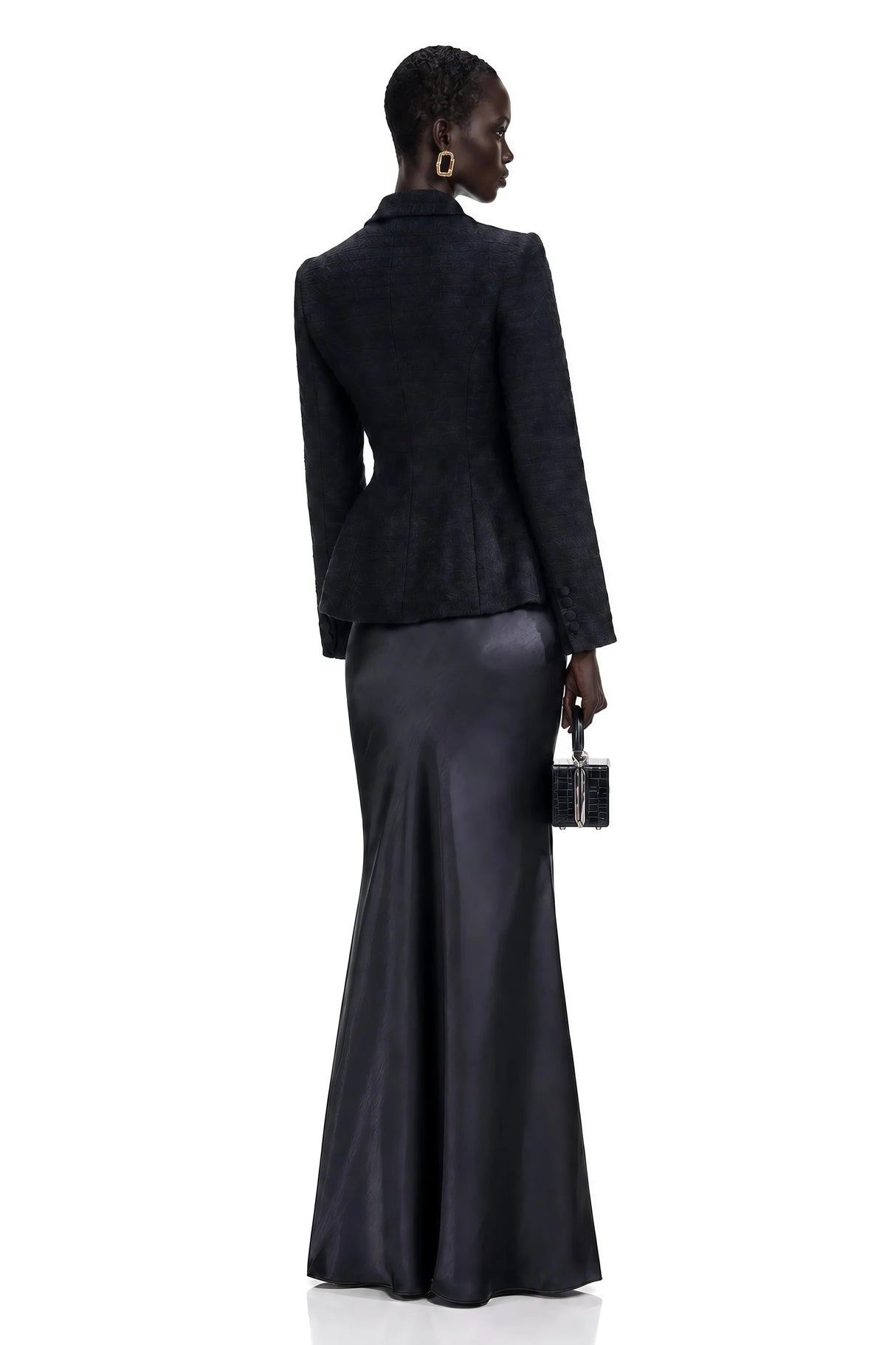Ariadna Black Tweed Jacket Satin Skirt Set