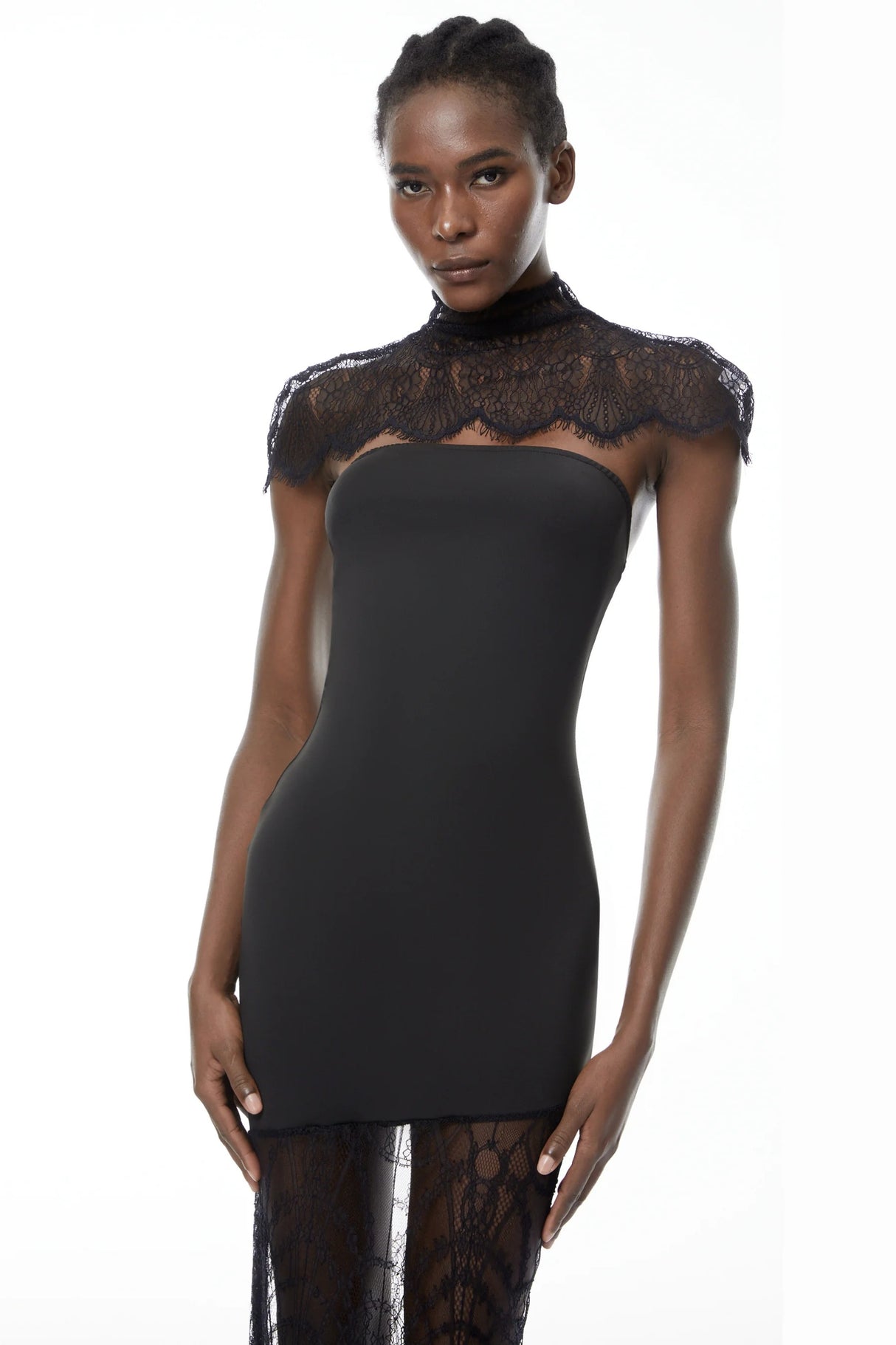 Arianna Black Floral Lace Shawl Dress Matching Set