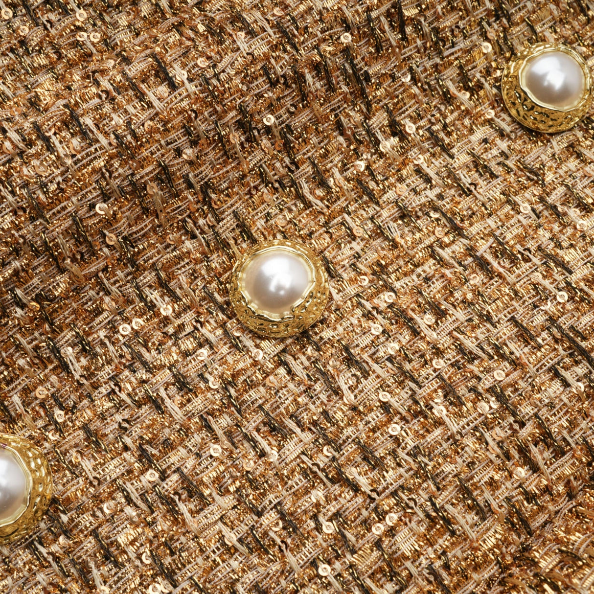 Arna Gold Round Neck Tweed Mini Dress