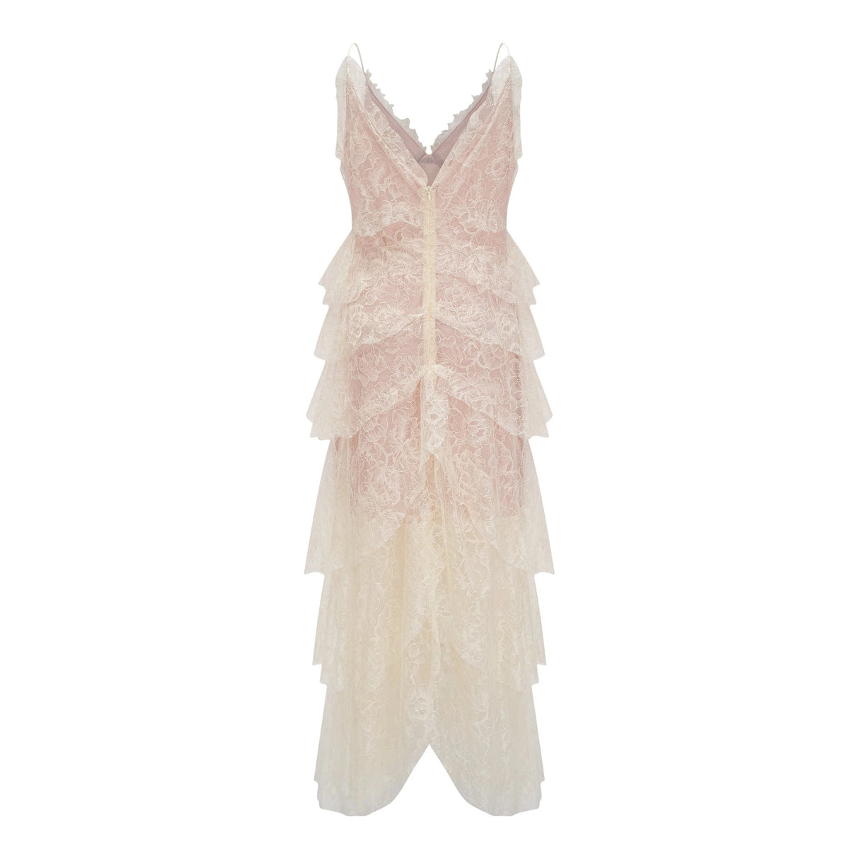 Atousa Cream Layered Floral Lace Maxi Dress with Bow