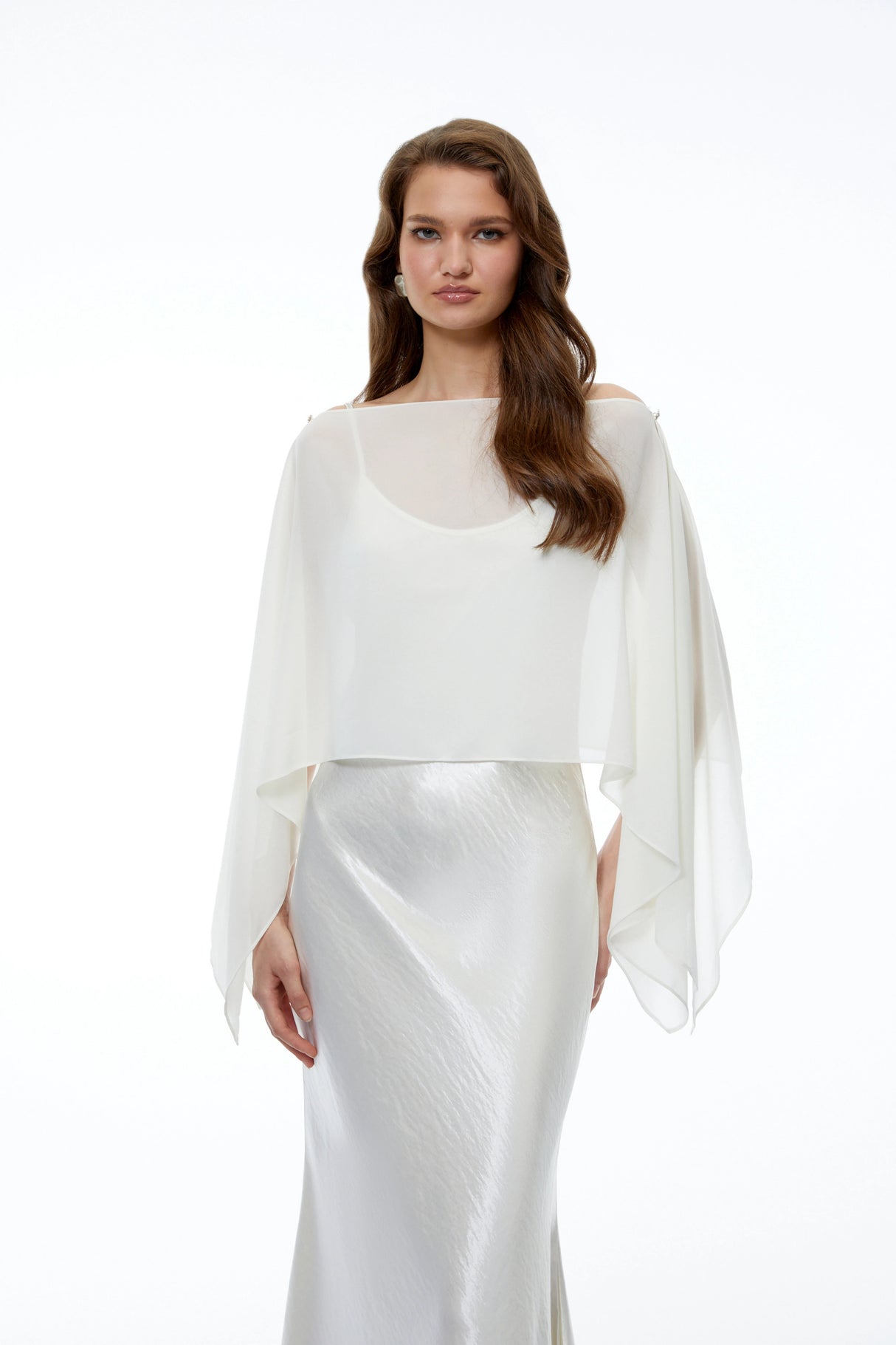 Aurelia White Satin Maxi Dress with Chiffon Overlay