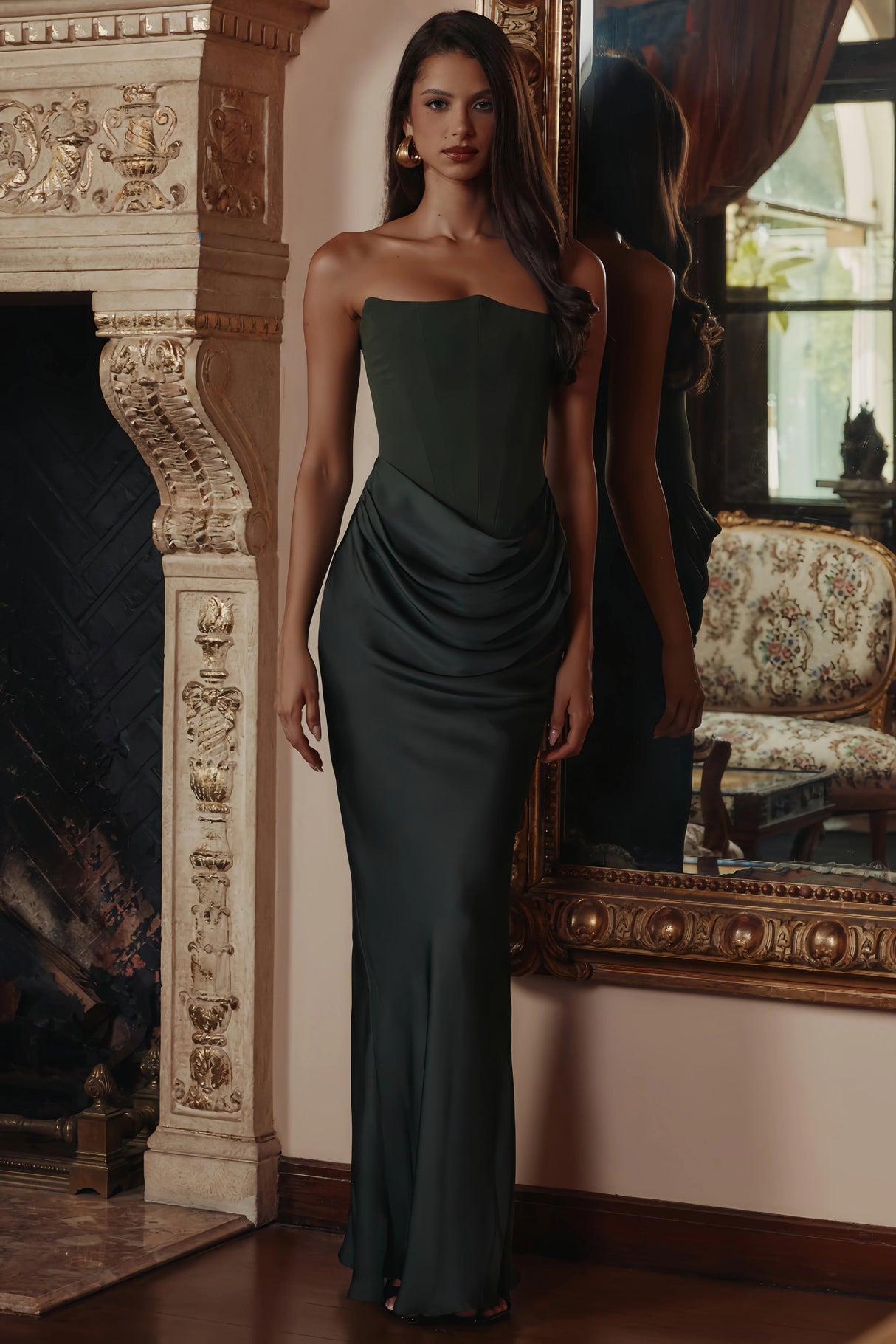 Aurore Olive OffShoulder Maxi Dress
