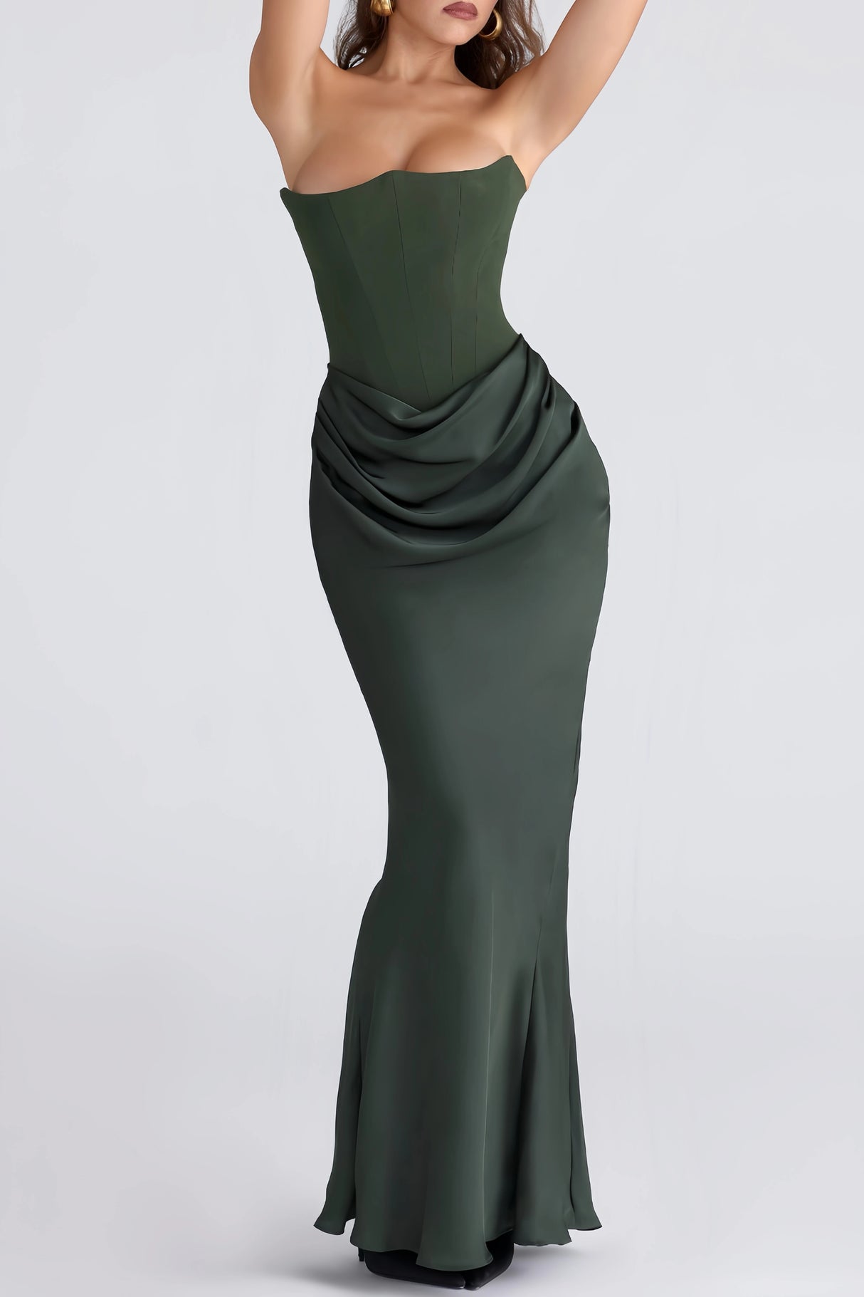 Aurore Olive OffShoulder Maxi Dress