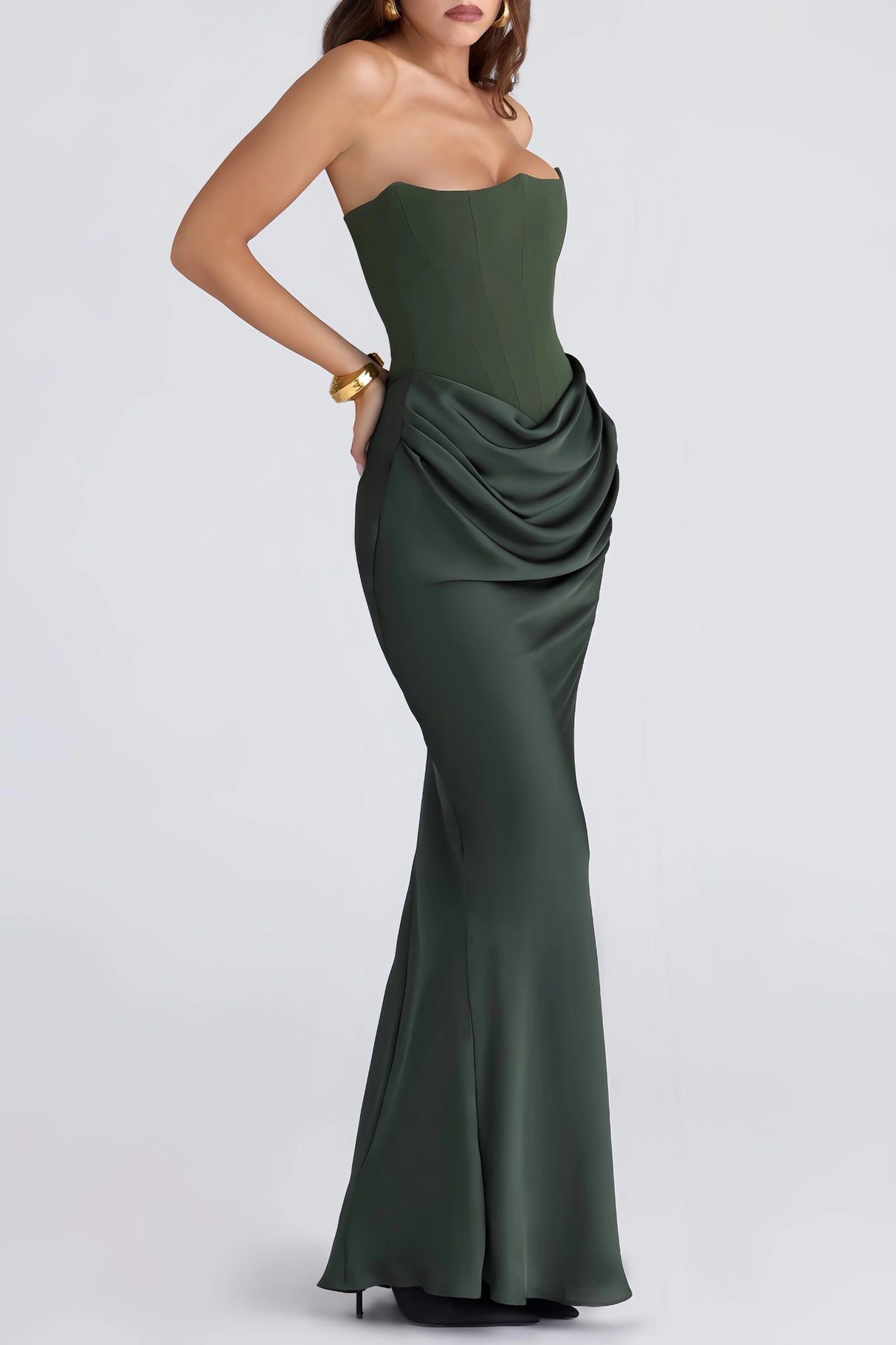 Aurore Olive OffShoulder Maxi Dress