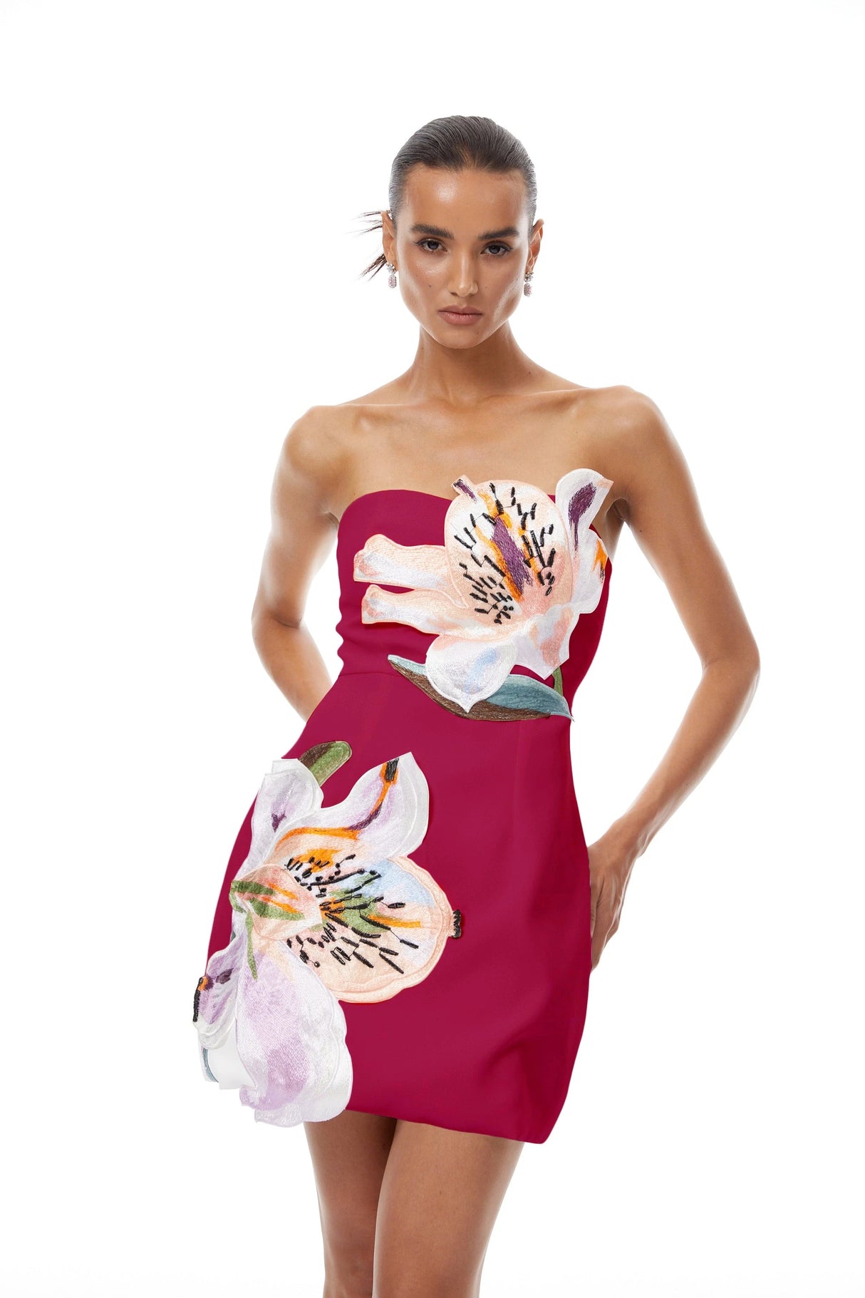 Automne Pink Floral Embroidered Mini Dress