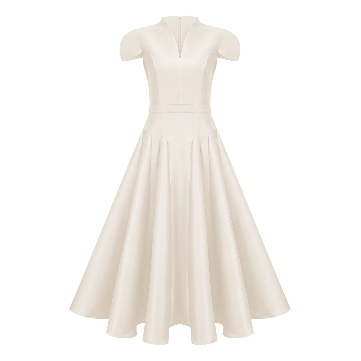 Aventin White Godet Design Midi Dress