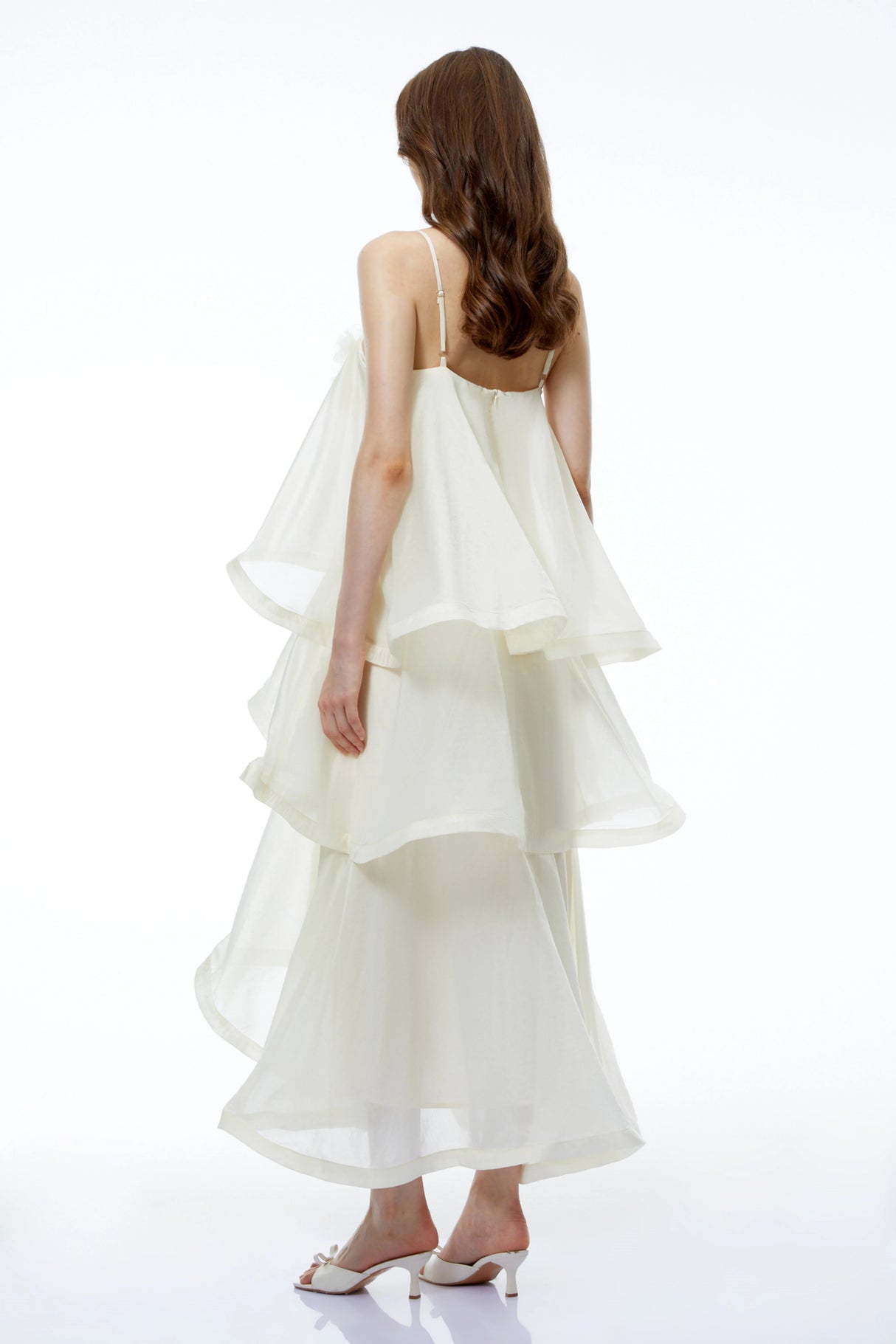 Aysun White Tiered Maxi Dress with 3D Florals